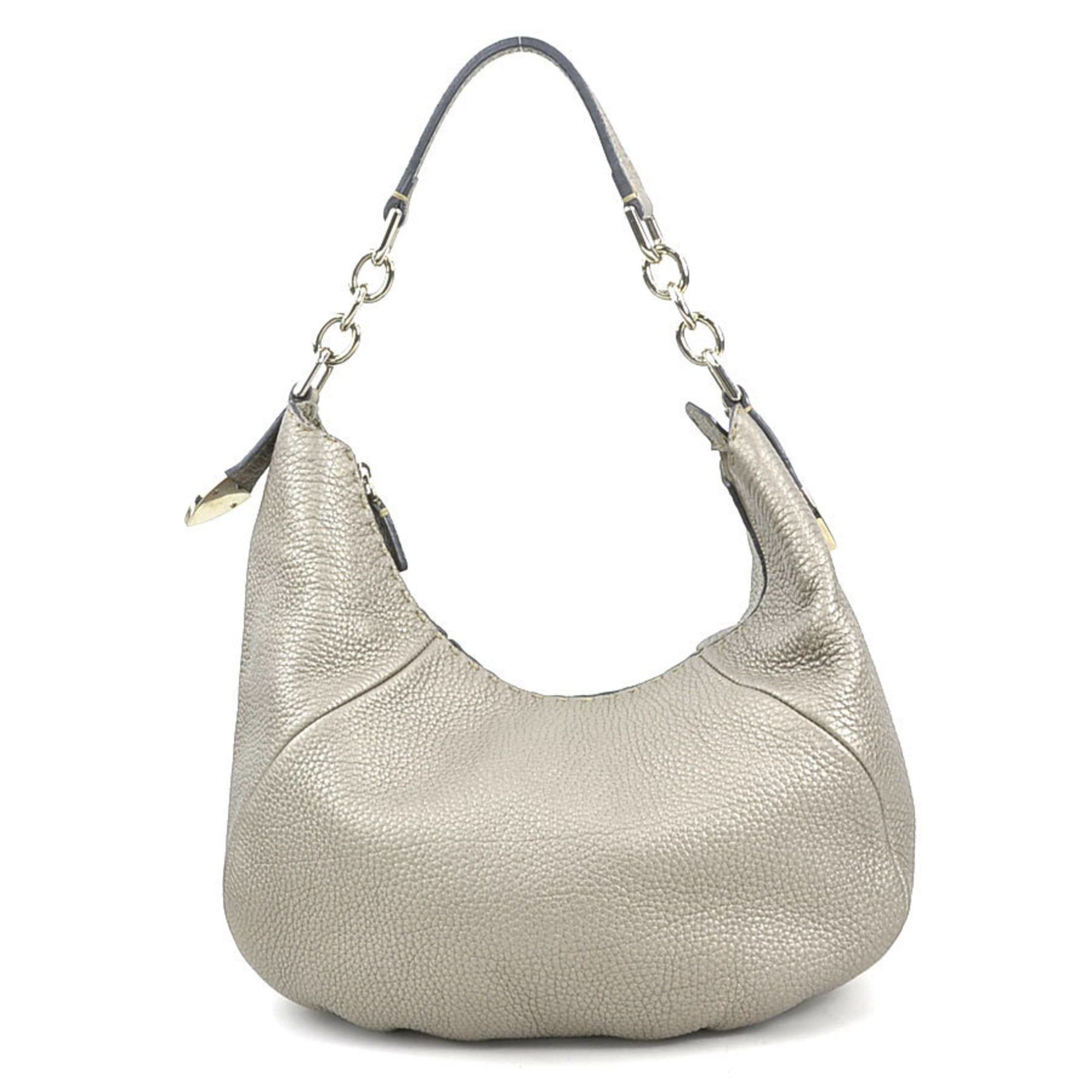 Fendi Shoulder Bag Selleria Leather Gold Grey Silver Women's 8Br618-Ndu E60292K