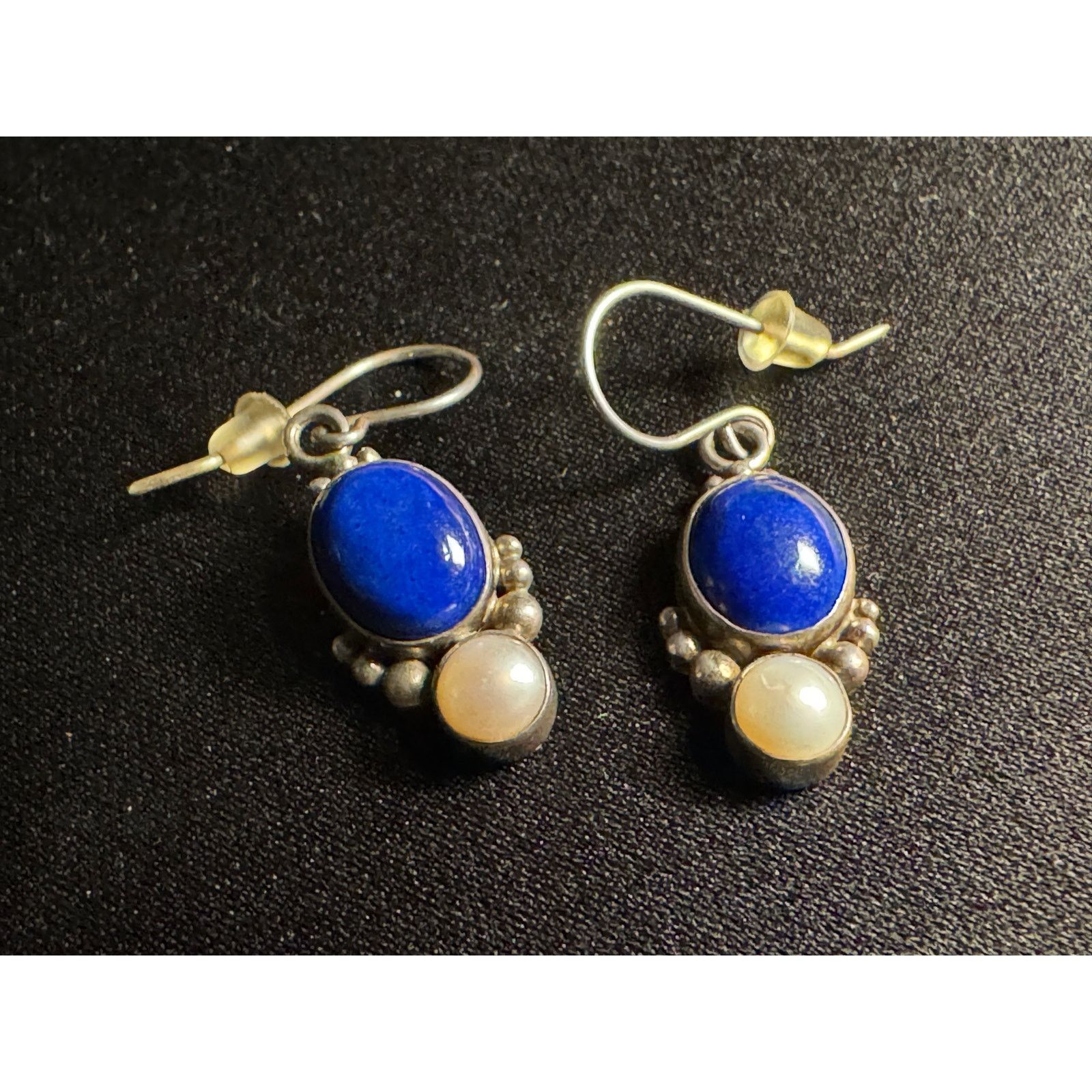 Other 925 Sterling Silver Lapis & Pearl Dangle Earrings Size ONE SIZE - 1 Thumbnail