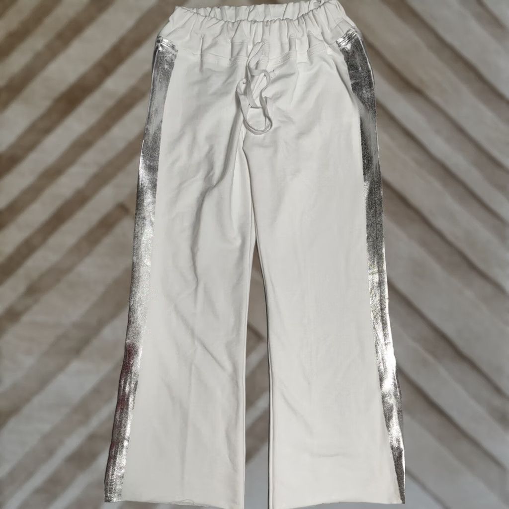 Vintage VINTAGE Hippie BeachBum Womens XS White + Silver Stripe Cropped Sweatpants MADE IN USA Size 26" / US 2 / IT 38 - 1 Thumbnail