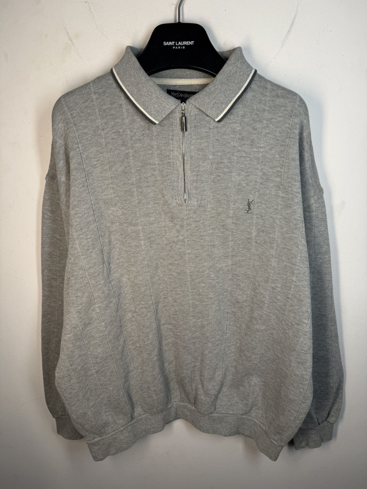 Yves Saint Laurent 90s YSL Sweatshirt 1/4 Quarter Zip Grey Vintage Sweater Size US L / EU 52-54 / 3 - 2 Thumbnail