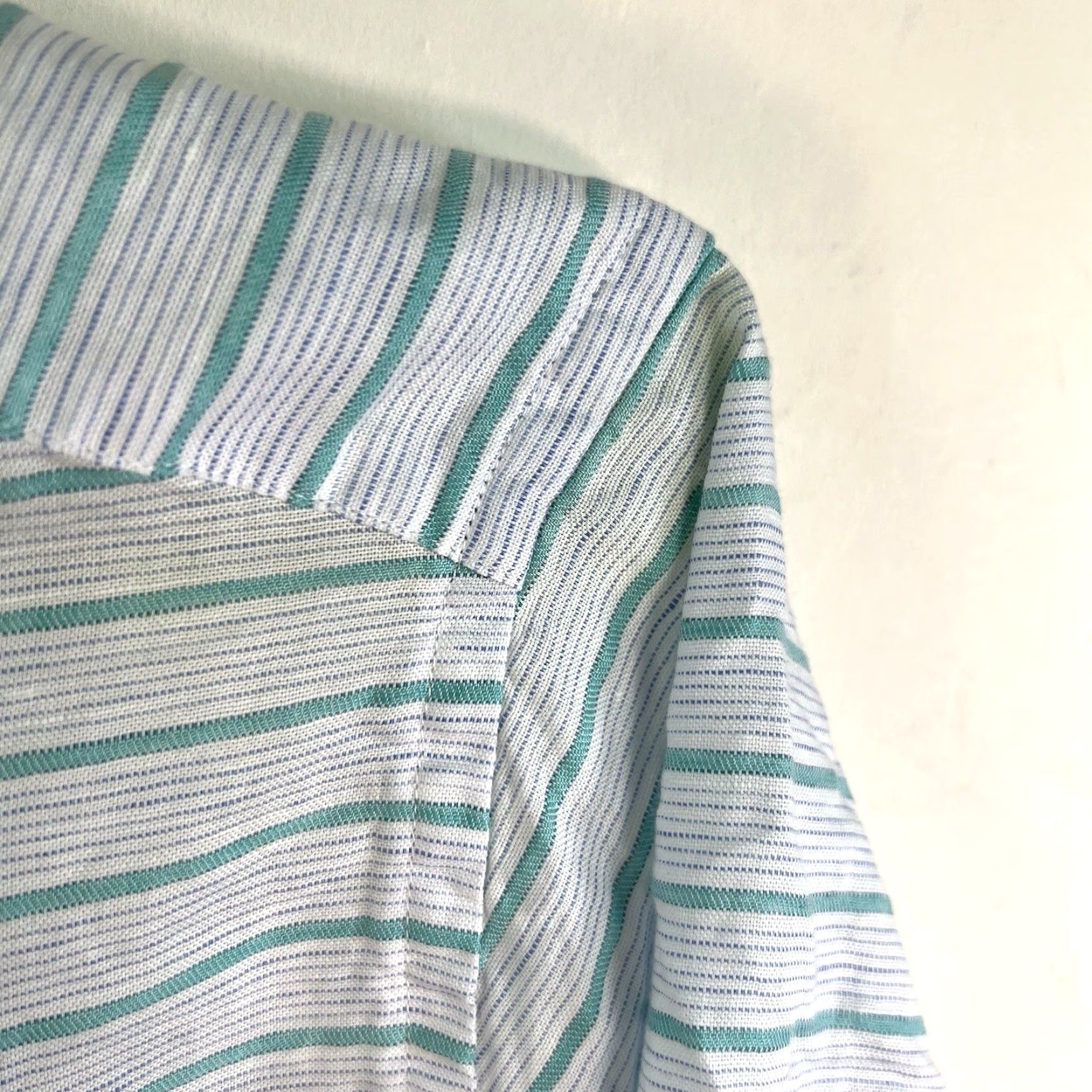 Proper Cloth VINTAGE Proper Cloth Shirt Casual Button-Up Long Sleeve Men's 4XL Green White Striped Linen, All Seasons Size US XXL / EU 58 / 5 - 2 Thumbnail