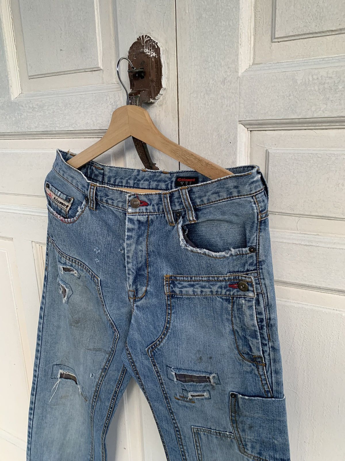 Japanese Brand Kissmark doubleknee patchwork jeans Size US 31 - 4 Thumbnail