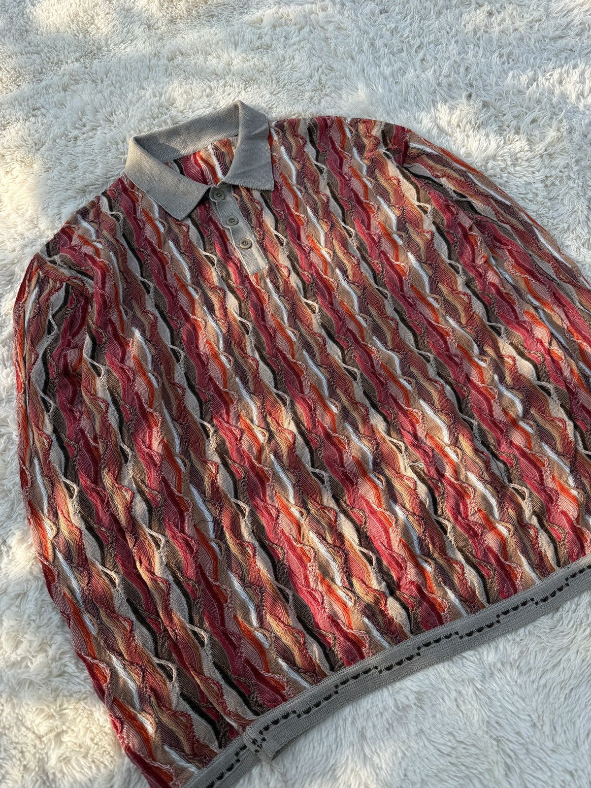 Coogi Rare! Vintage Coogi 3D Knit Polo Bacon Wave Pattern Size US XL / EU 56 / 4 - 2 Thumbnail