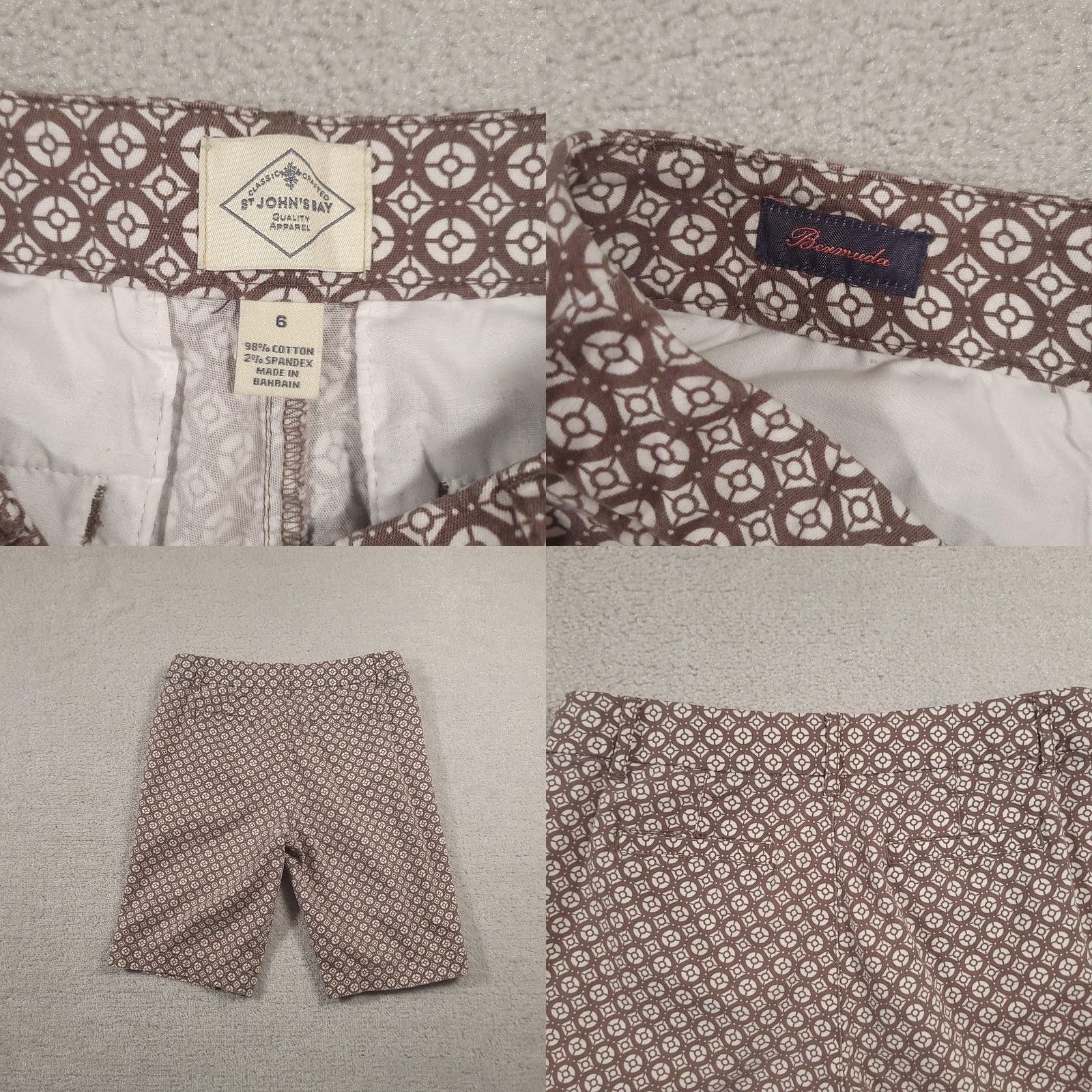Vintage St. Johns Bay Shorts Bermuda Womens 6 Brown White Geometric Patterned Cotton Spandex Casual Size 28" / US 6 / IT 42 - 8 Thumbnail