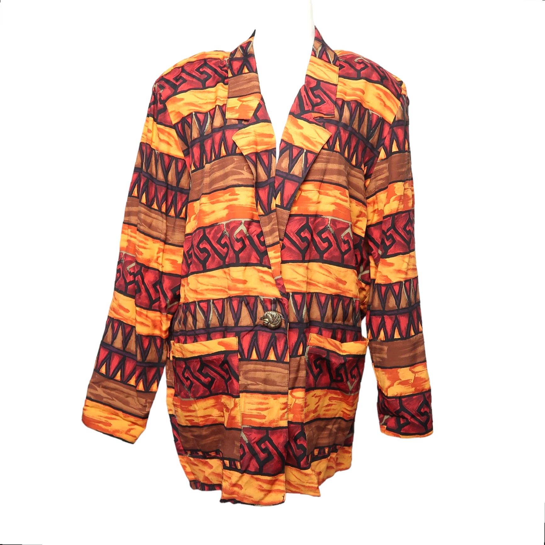 Vintage VINTAGE 80s orange brown geometric print blazer jacket Blazer Womens 10 Orange 80s Funky Arts & Crafts Size L / US 10 / IT 46 - 2 Thumbnail
