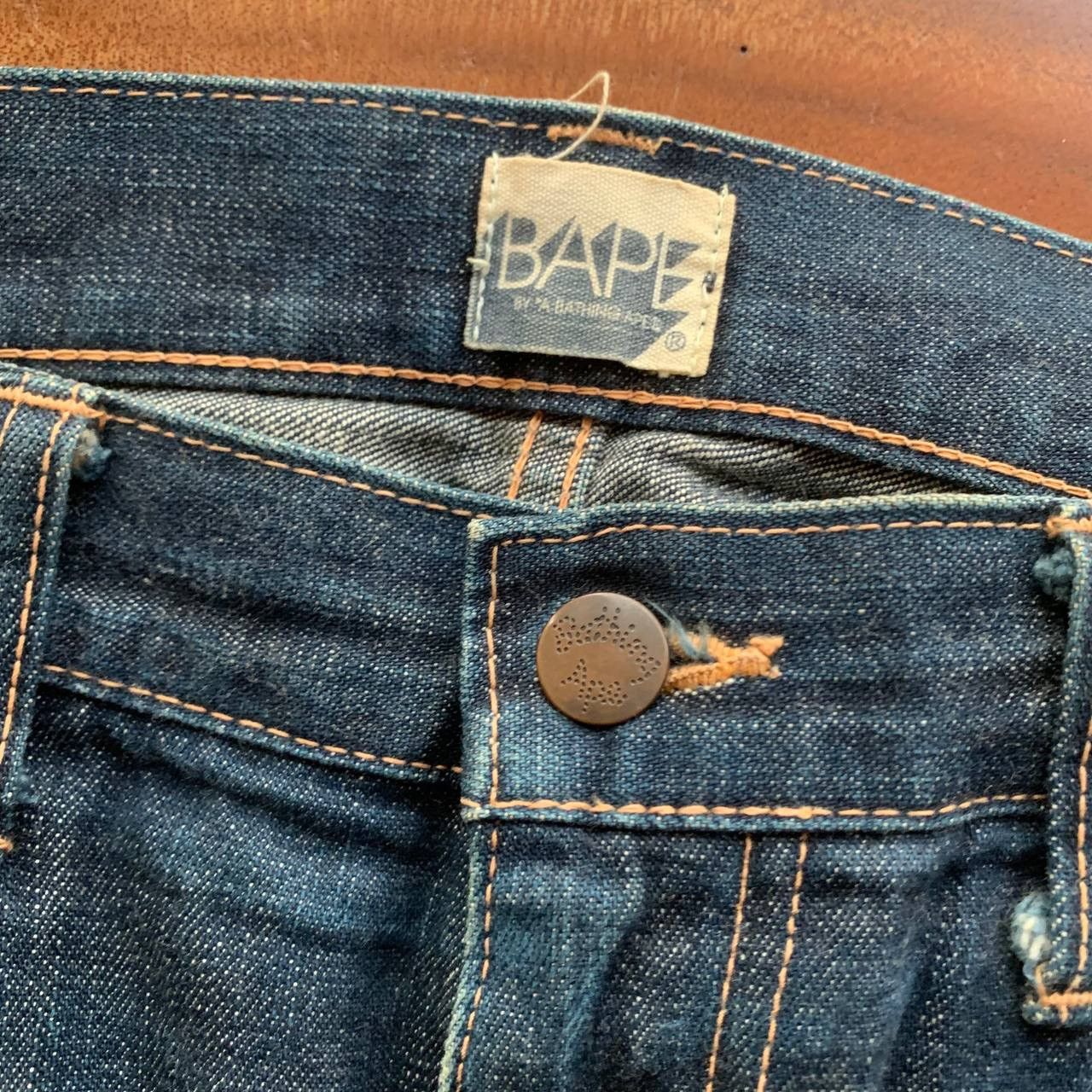 Bape Distressed A Bathing Ape Bape Back Logo Blue Jeans Pants Size US 39 - 10 Thumbnail