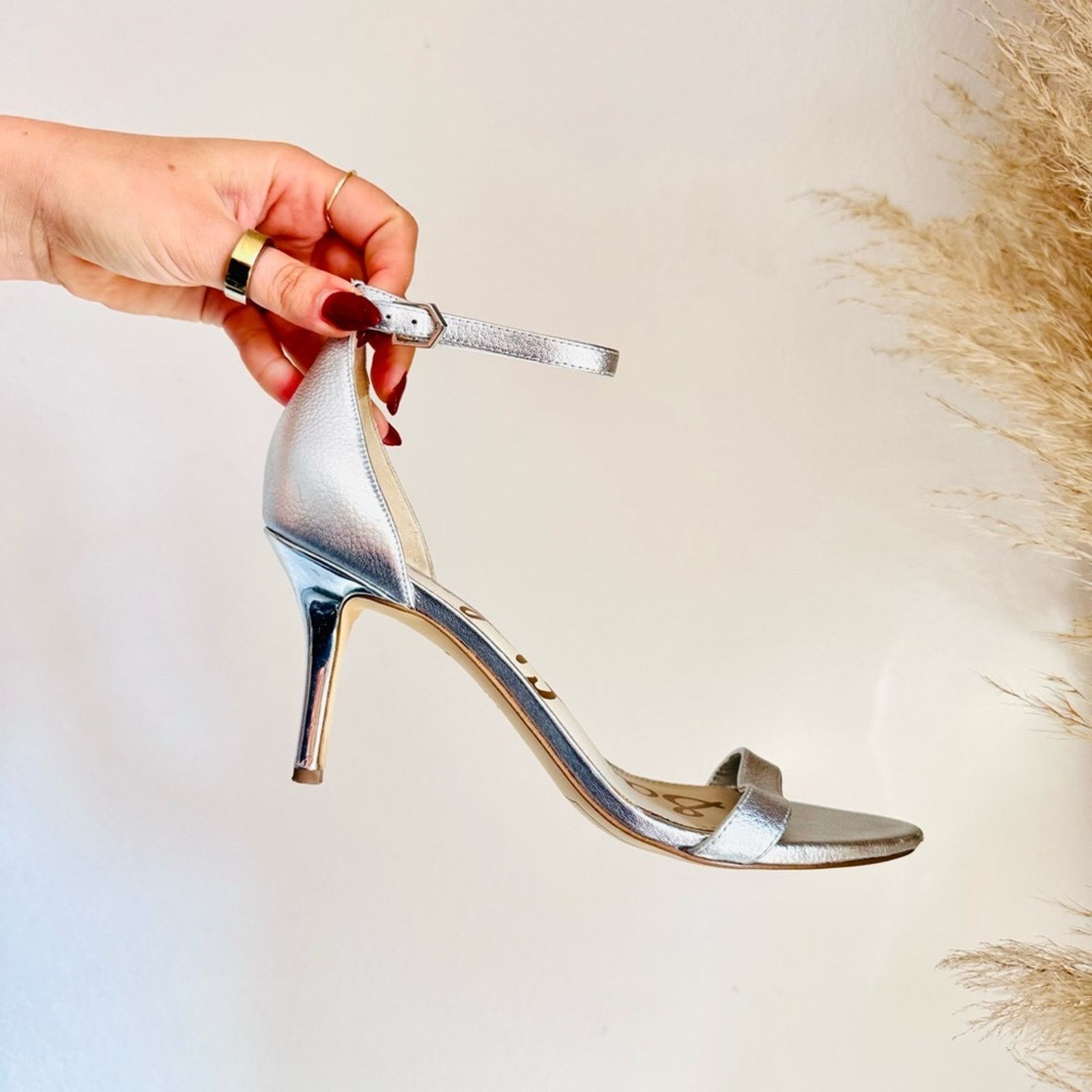 Sam Edelman SAM EDELMAN Metallic Silver Strap $180 Stiletto Sandals Heel Size US 8.5 / IT 38.5 - 11 Thumbnail