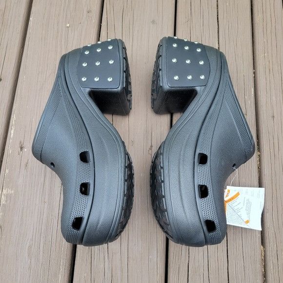 Crocs Crocs Comfort Siren Studded Black TPU Chunky Platform Heeled Size US 13 / EU 46 - 3 Thumbnail