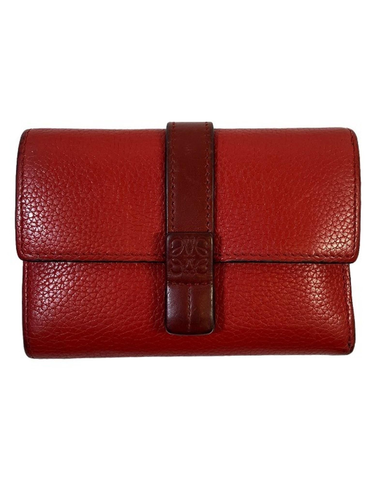 image of Loewe Red Leather Tri-Fold Wallet, Women's