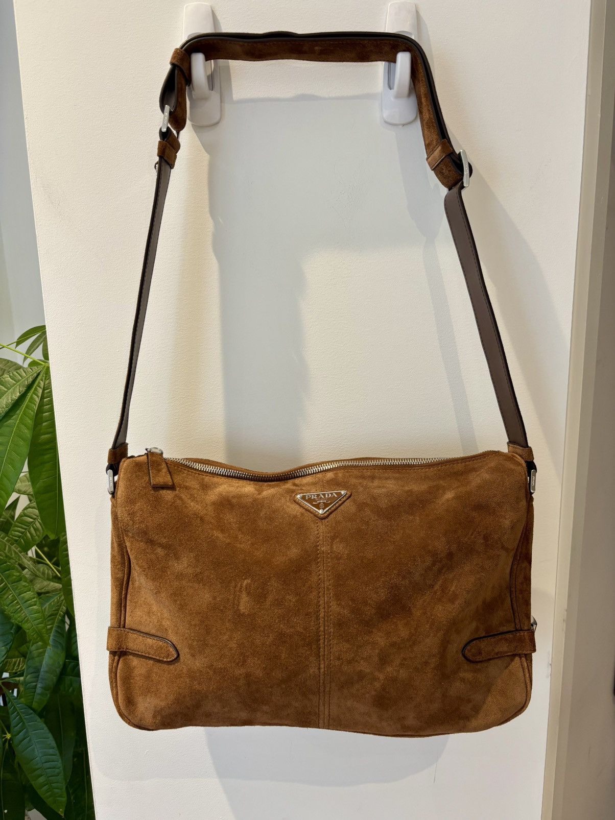 Prada Brown Suede Shoulder Bag Size ONE SIZE - 1 Thumbnail