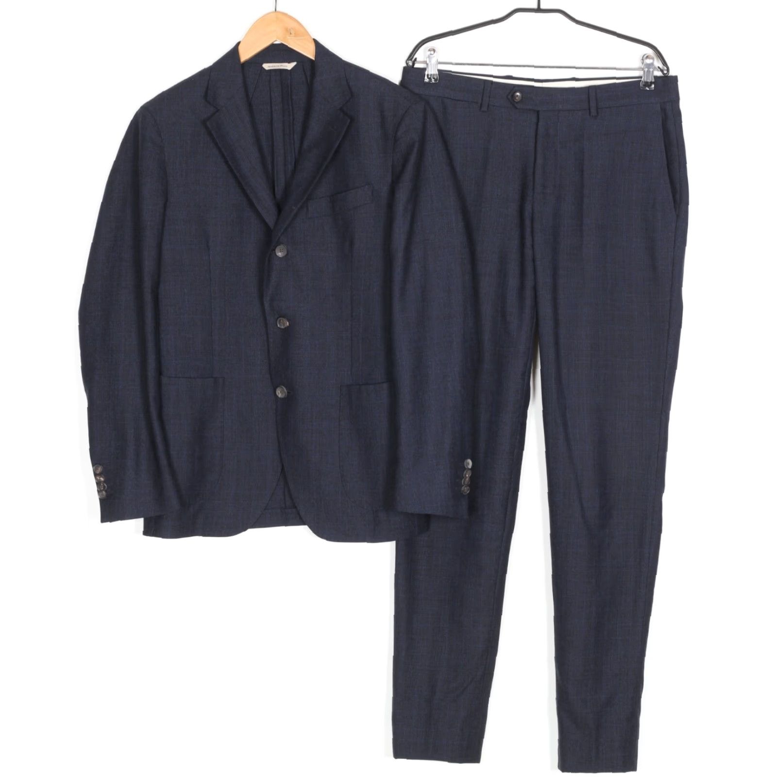 Vintage LUIGI BORRELLI Nisida Unlined Wool 2 Piece Suit Men Size 48 Made in ITALY Slim Plaid Blue Wool Silk Jacket Trousers 32W 32L Mens Size 48R - 2 Thumbnail