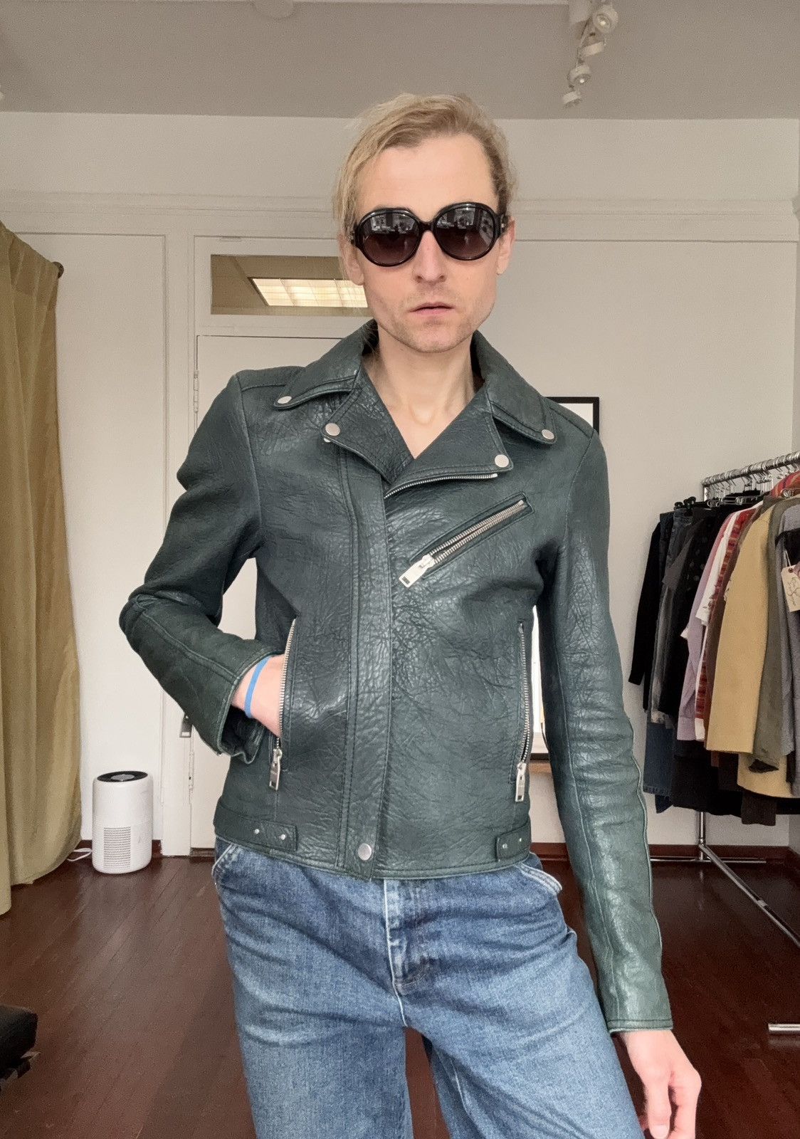 Balenciaga Balenciaga AW2014 Green Lamb Leather Biker Jacket Size US S / EU 44-46 / 1 - 2 Thumbnail