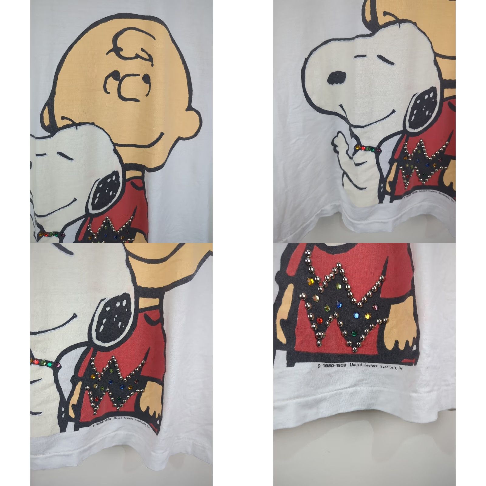 Peanuts VINTAGE Syndicate United Peanuts T Shirt White Large Crew Neck Short Sleeve Beaded Logo Snoopy Charlie Brown 80s 90s Men // Size US L / EU 52-54 / 3 - 8 Thumbnail