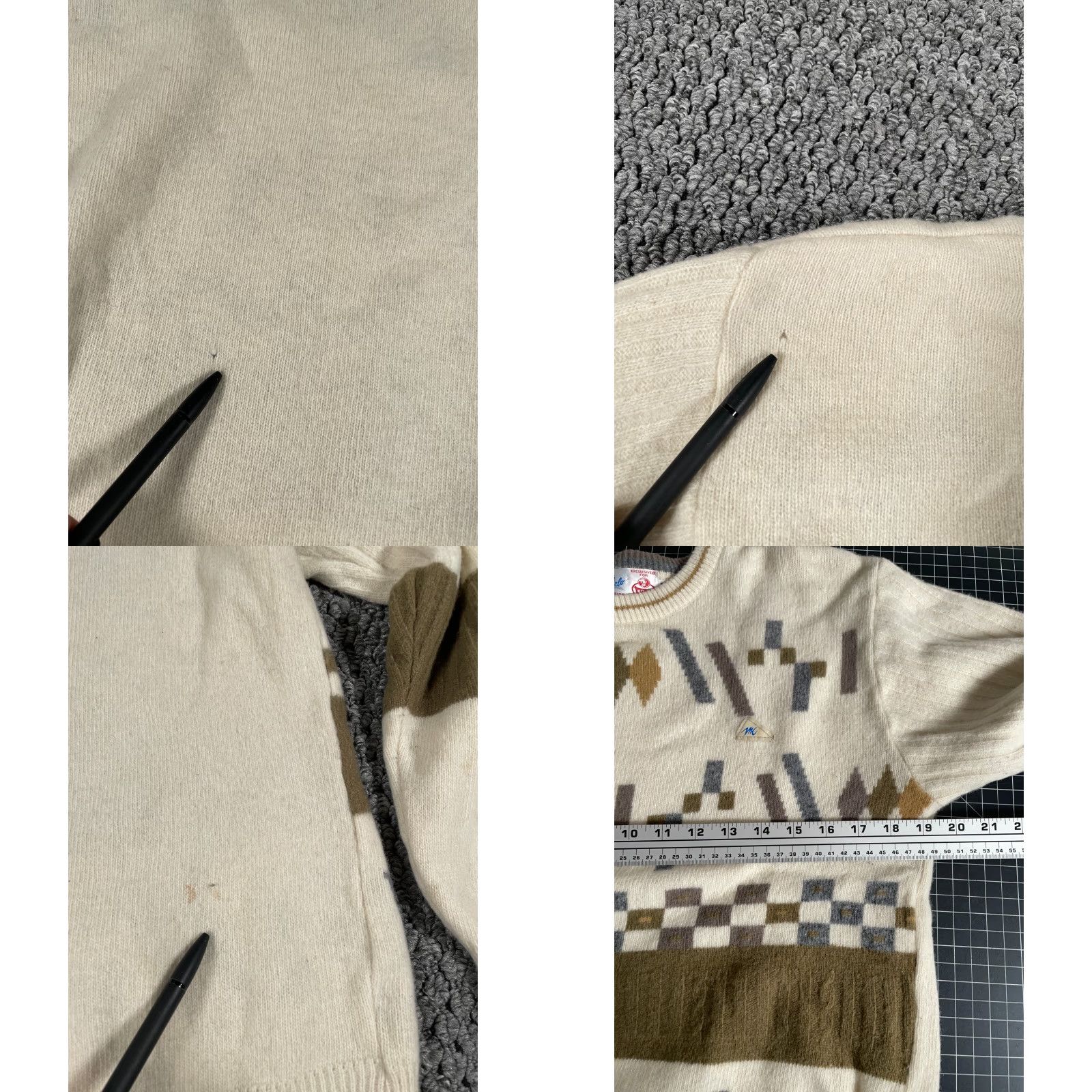 Vintage VINTAGE 80s Monte Carlo Lambs Wool Geometric Abstract Pattern Sweater Mens Small Ivory Size US S / EU 44-46 / 1 - 8 Thumbnail