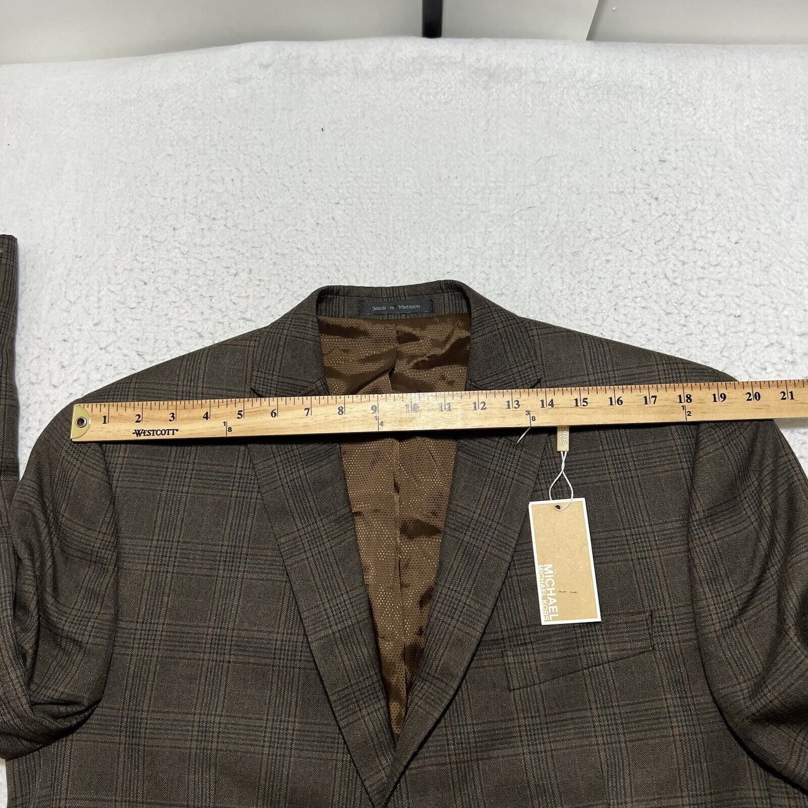 Michael Kors Michael Kors 44L Olive Green/Brown Windowpane Suit Jacket Size 44L - 11 Thumbnail