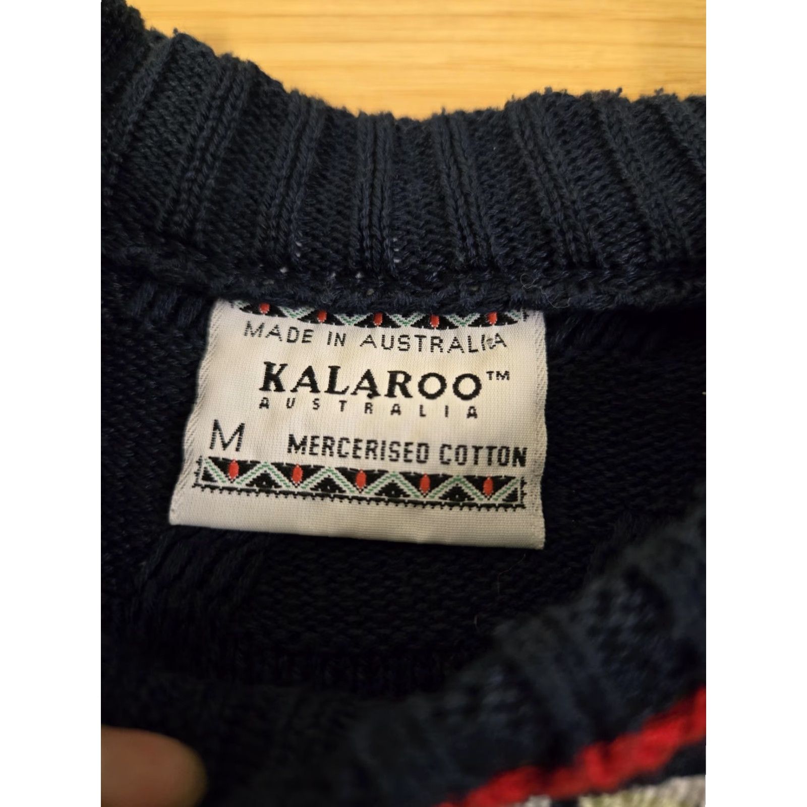 Vintage Kalaroo Australia Sweater Mens Medium Navy 3D Knit Mercerised Cotton Pullover Size US M / EU 48-50 / 2 - 5 Thumbnail