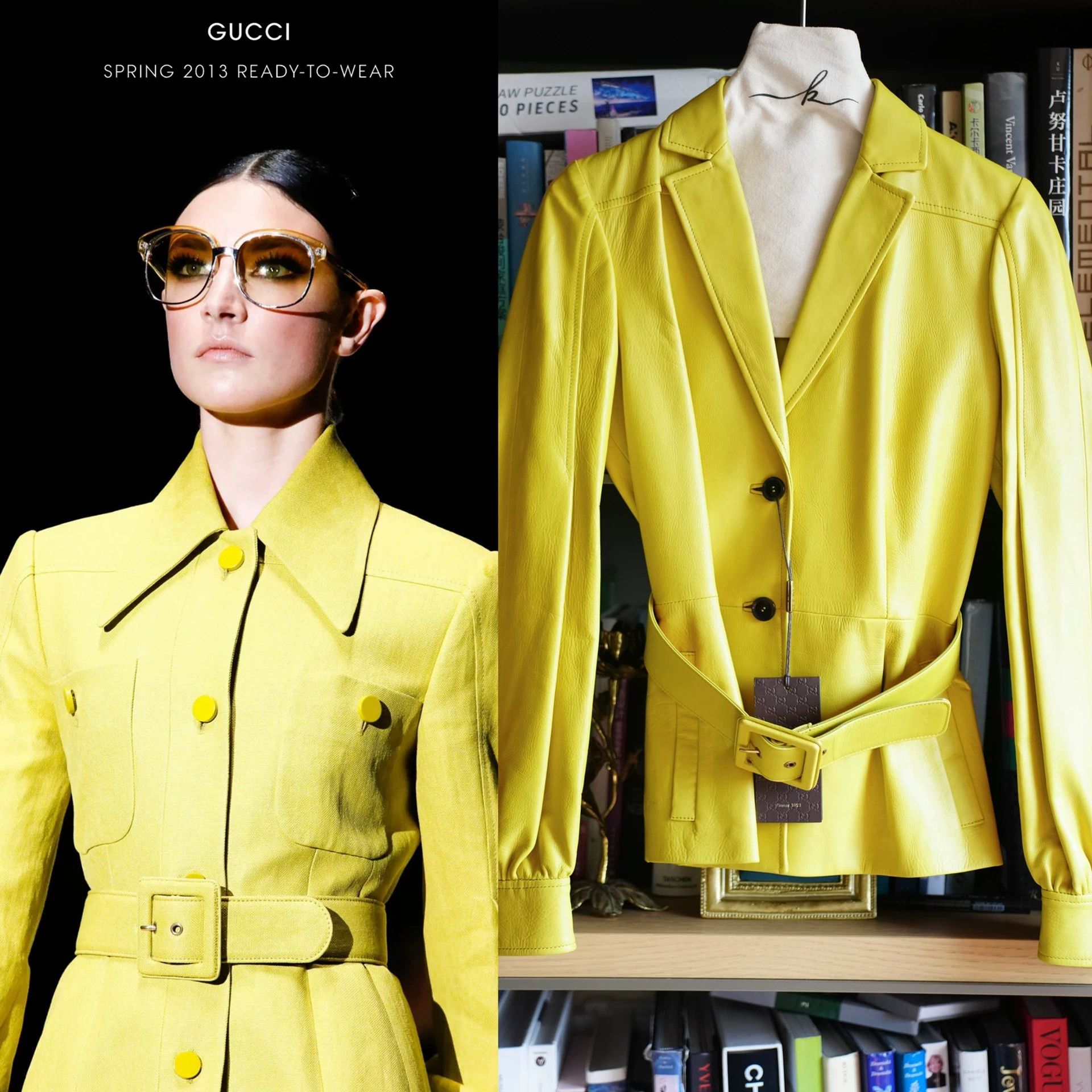 Gucci Gucci Yellow-Green LanternSleeve Leather Jacket XS/S (36) Size XS / US 0-2 / IT 36-38 - 1 Thumbnail