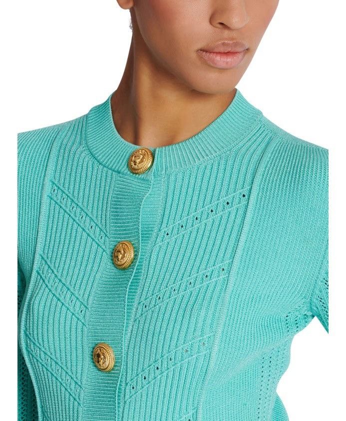 Balmain o1mt1gz0126 Buttoned Knit Short Cardigan in Blue Size M / US 6-8 / IT 42-44 - 2 Thumbnail