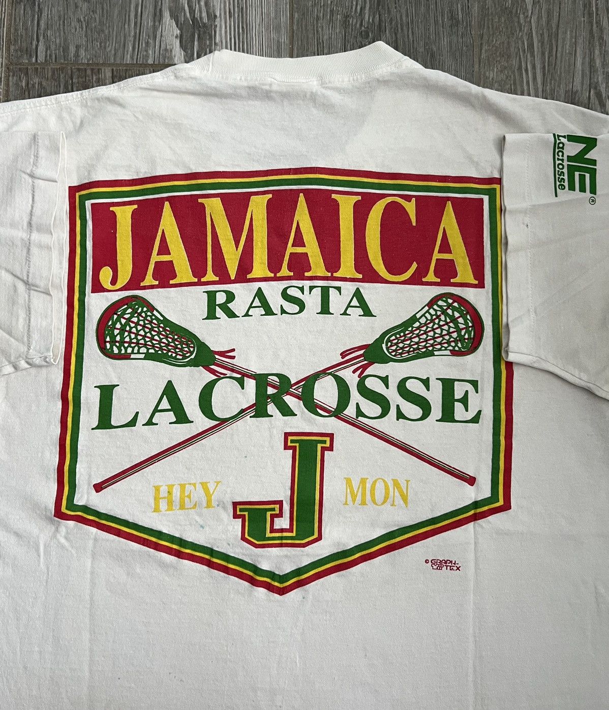 Image of Art 1994 Single Stitch Jamaica Rasta Lacrosse Vintage Brine Tee in White, Men's (Size XL)