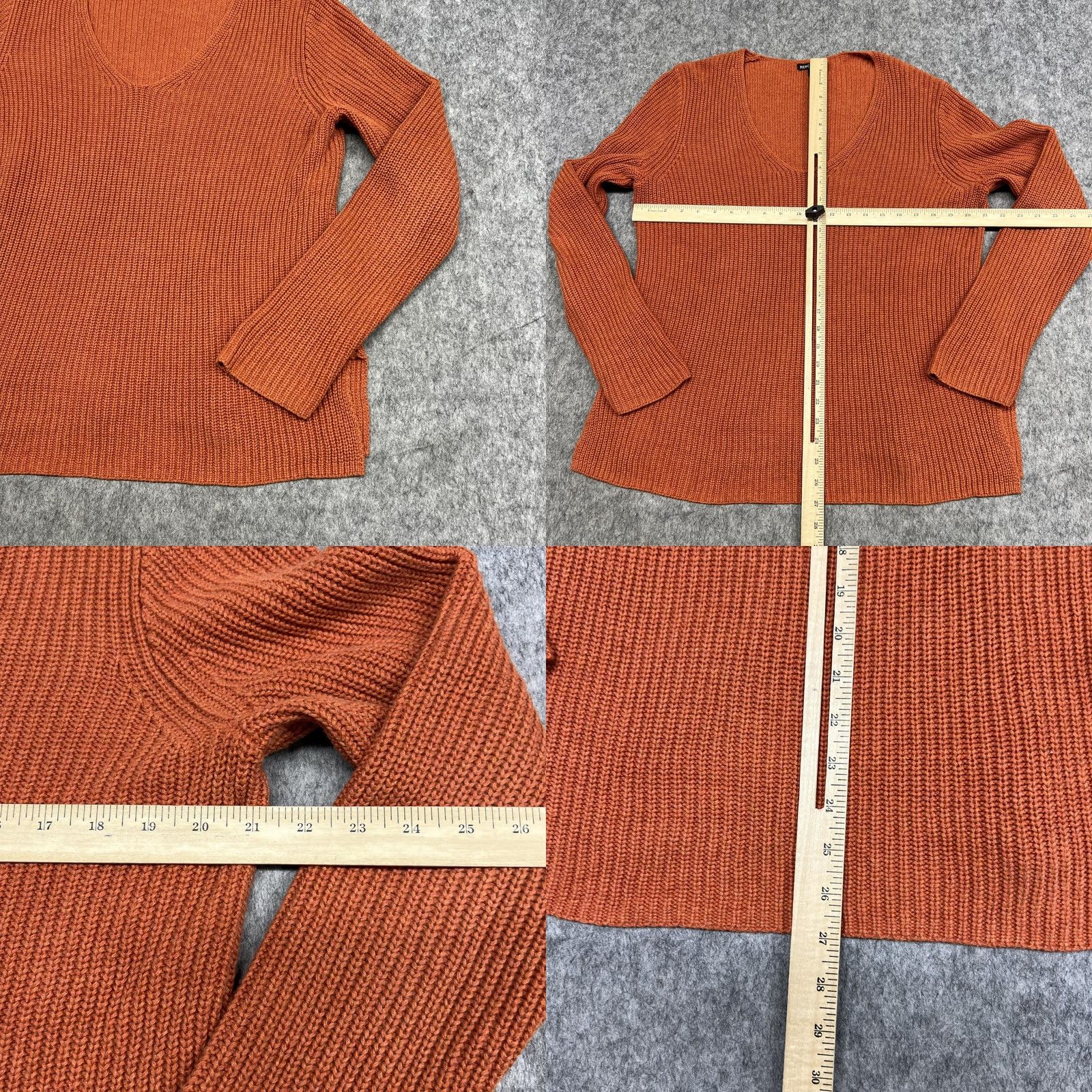 Vintage J.CREW Mercantile Sweater Womens M Orange Cotton V-Neck Chunky Knit Pullover Sweater Size M / US 6-8 / IT 42-44 - 8 Thumbnail