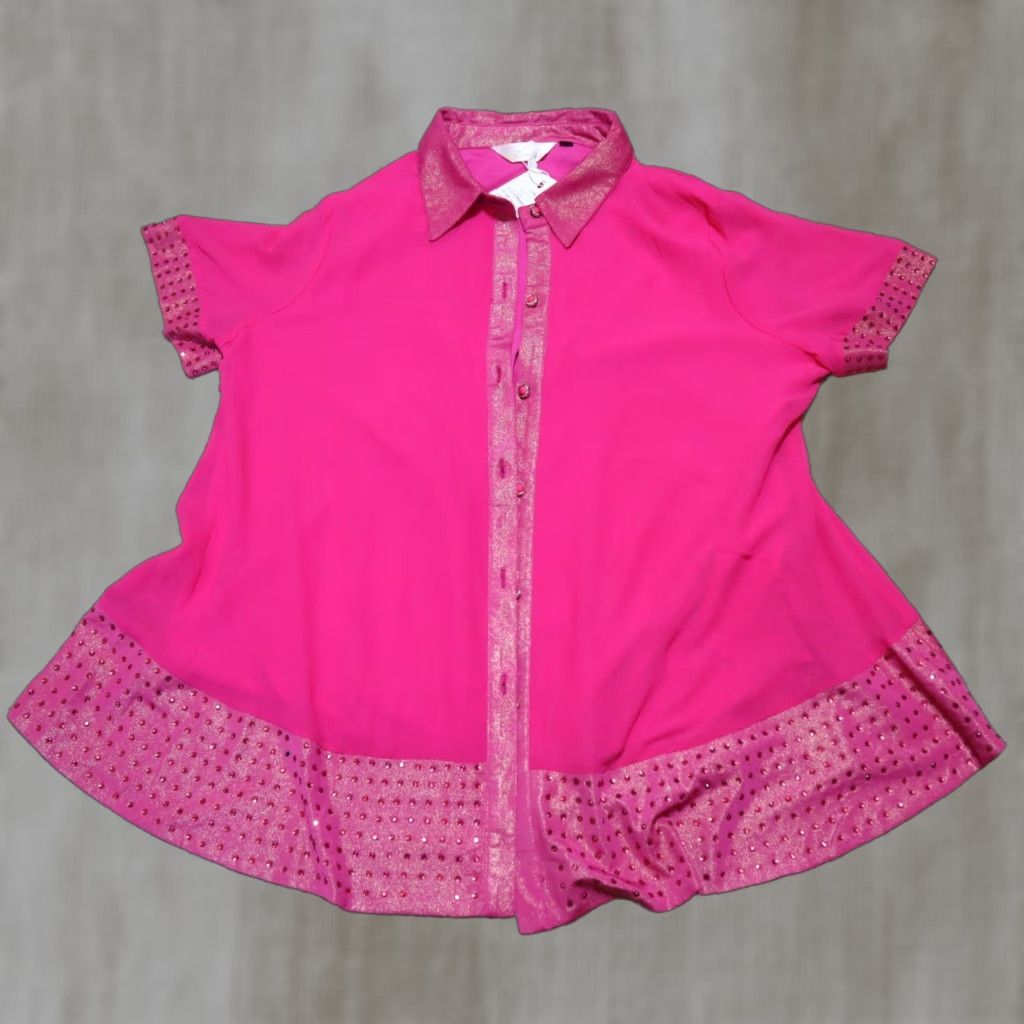 Vintage Jiji Shirt Women 3X Pink Gem Bling V-Neck Short Sleeve Top 3X Pink Womens 90s? Size XXL / US 16-18 / IT 52-54 - 1 Thumbnail