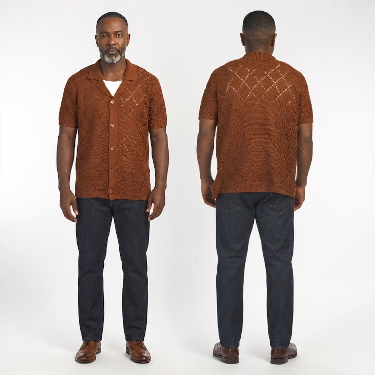 Other Sandstone Man’s Rust Pointelle Knit Sweater Sz M Size US M / EU 48-50 / 2 - 3 Thumbnail