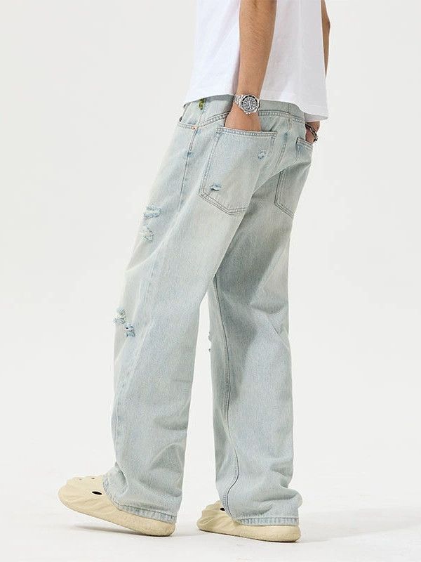 Japanese Brand × Jean Washed loose distressed all-match ripped jeans Size US 32 / EU 48 - 3 Thumbnail