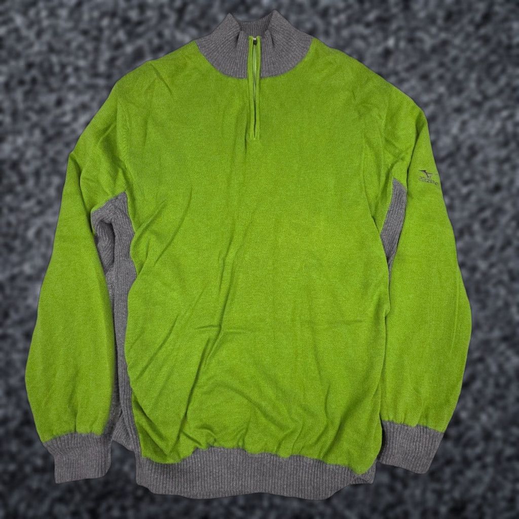 Mizuno Mizuno Windlite Sweater Men's XL Green Gray 1/4 Zip Lined Windproof High Neck Pullover Size US XL / EU 56 / 4 - 1 Thumbnail