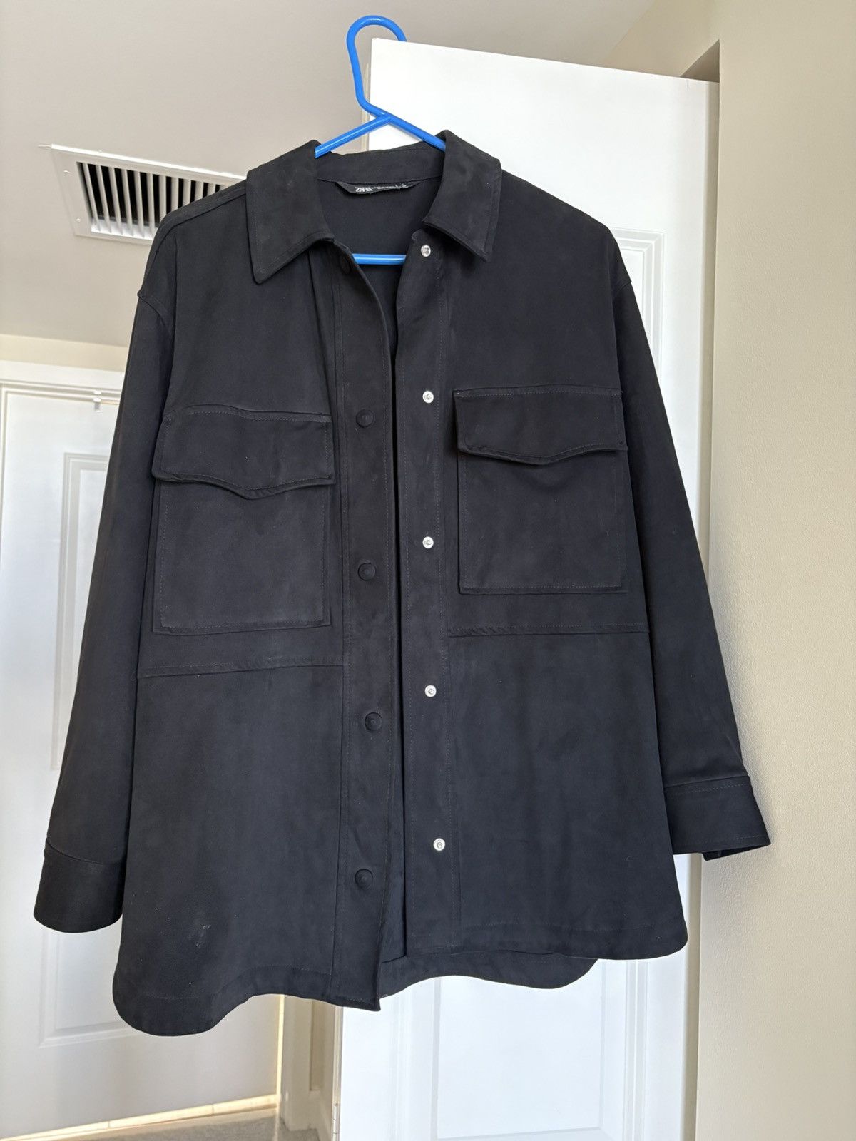 Zara Zara Black Utility Faux Suede Shirt/ShacketOversized Fit-XS Size XS / US 0-2 / IT 36-38 - 2 Thumbnail