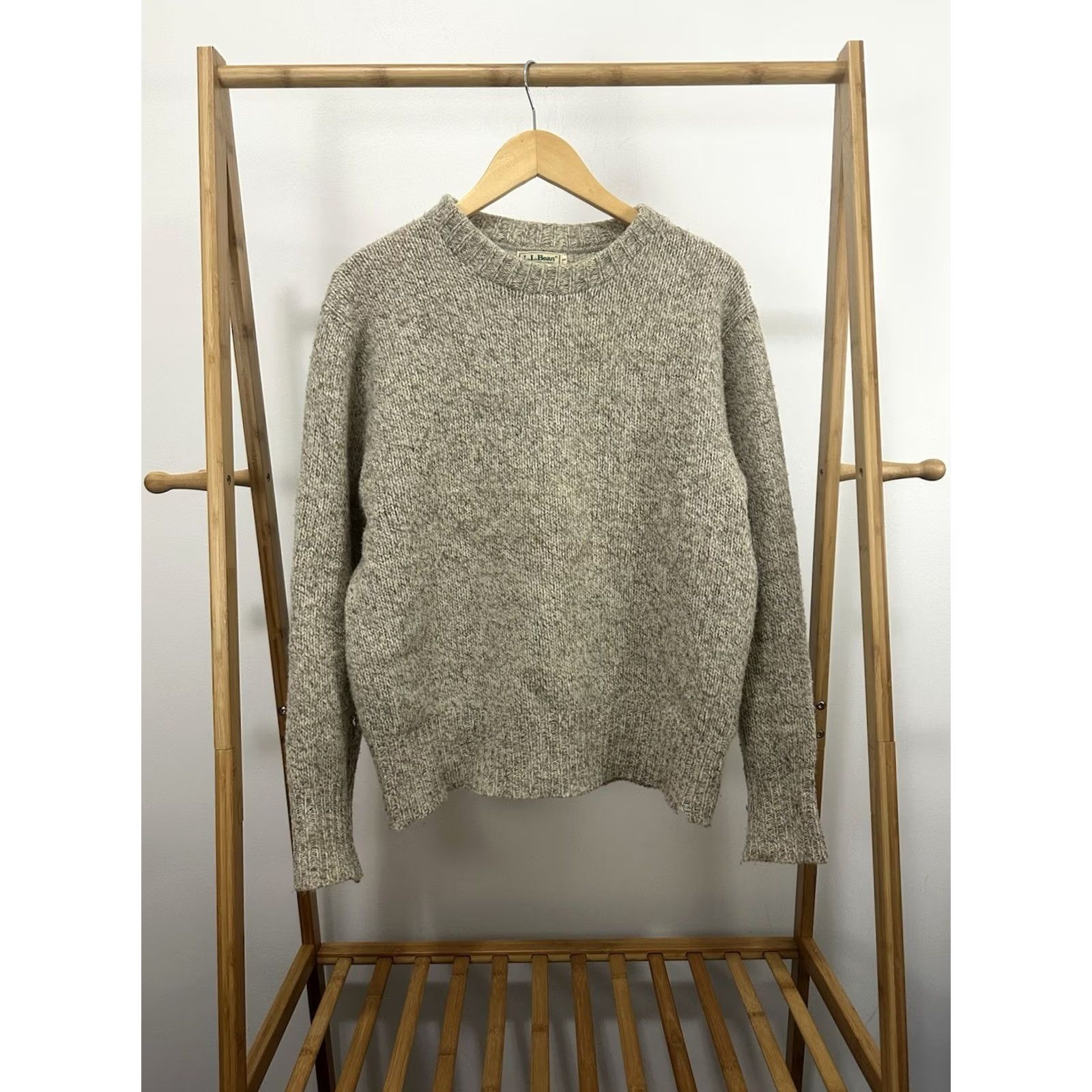 Vintage VTG L.L. Bean Men's Tan Wool Knit Ribbed Collar Crewneck Sweater Size L Size US L / EU 52-54 / 3 - 2 Thumbnail