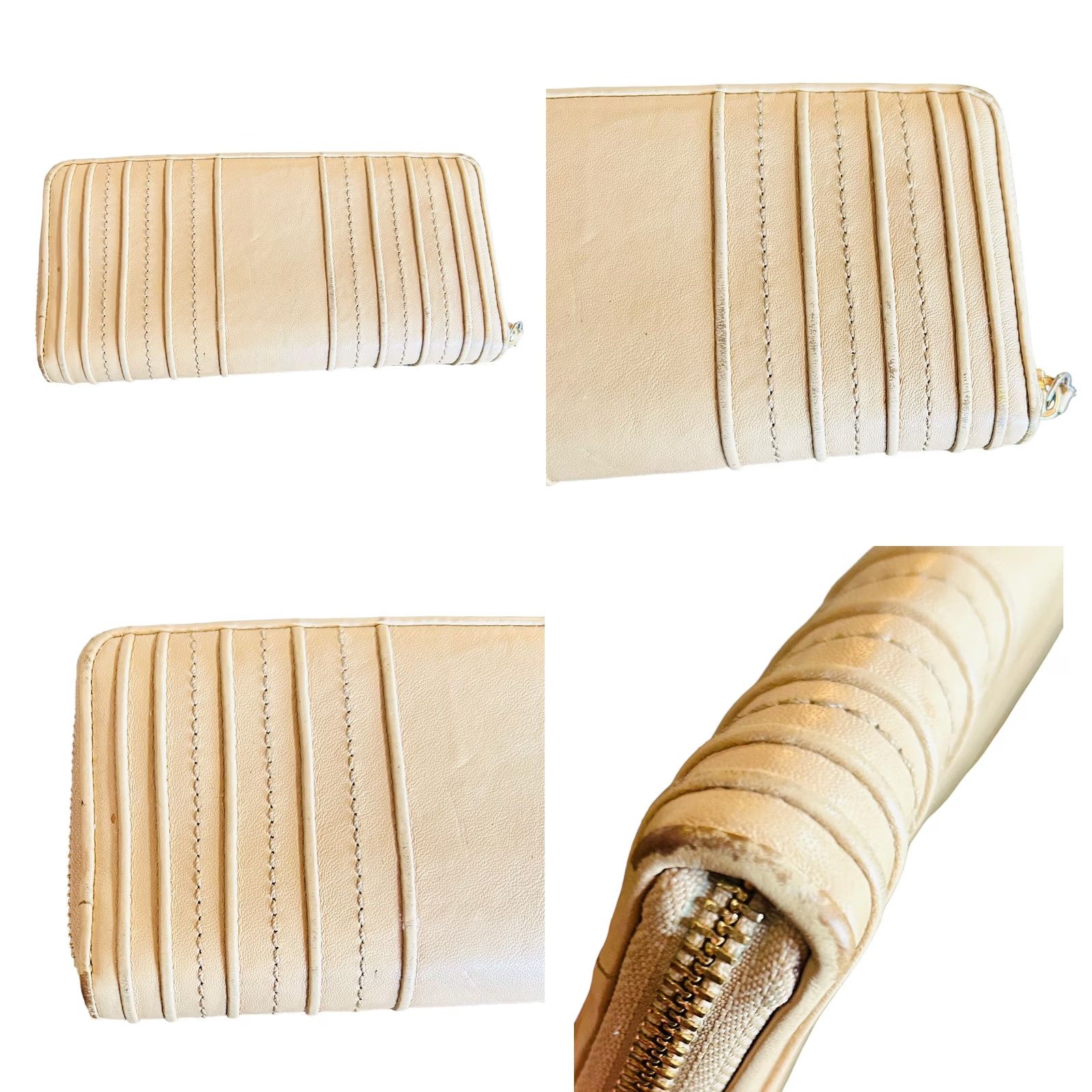 Coach COACH Gathered Beige Leather Long Wallet Quilted Zipper Round Women's Read Des Envelop Wallet Zip-Around Credit Card Size ONE SIZE - 9 Thumbnail
