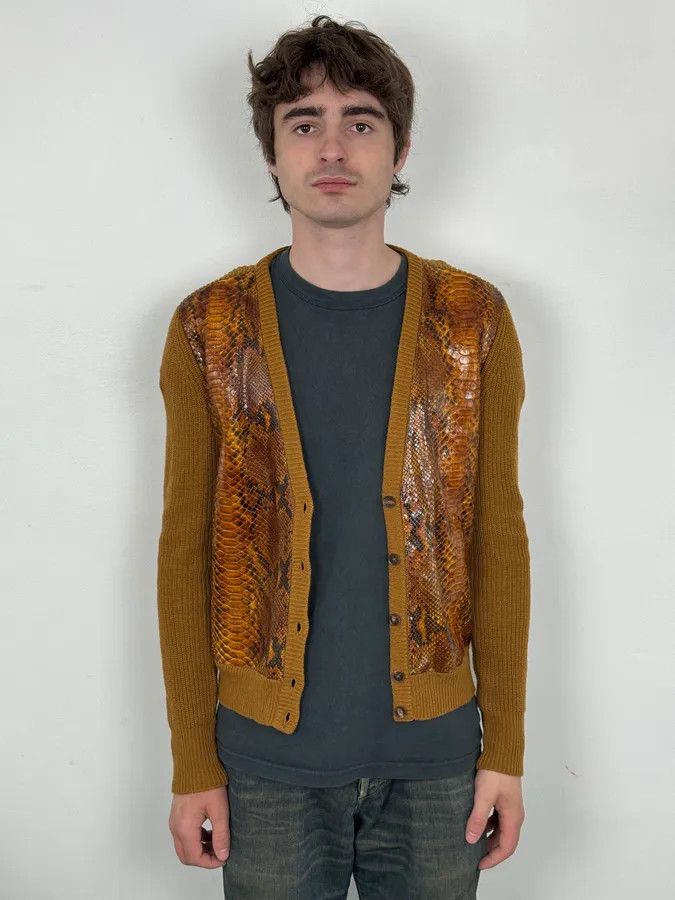 Salvatore Ferragamo Salvatore Ferragamo Camel Cashmere Python Leather Cardigan Size US S / EU 44-46 / 1 - 2 Thumbnail