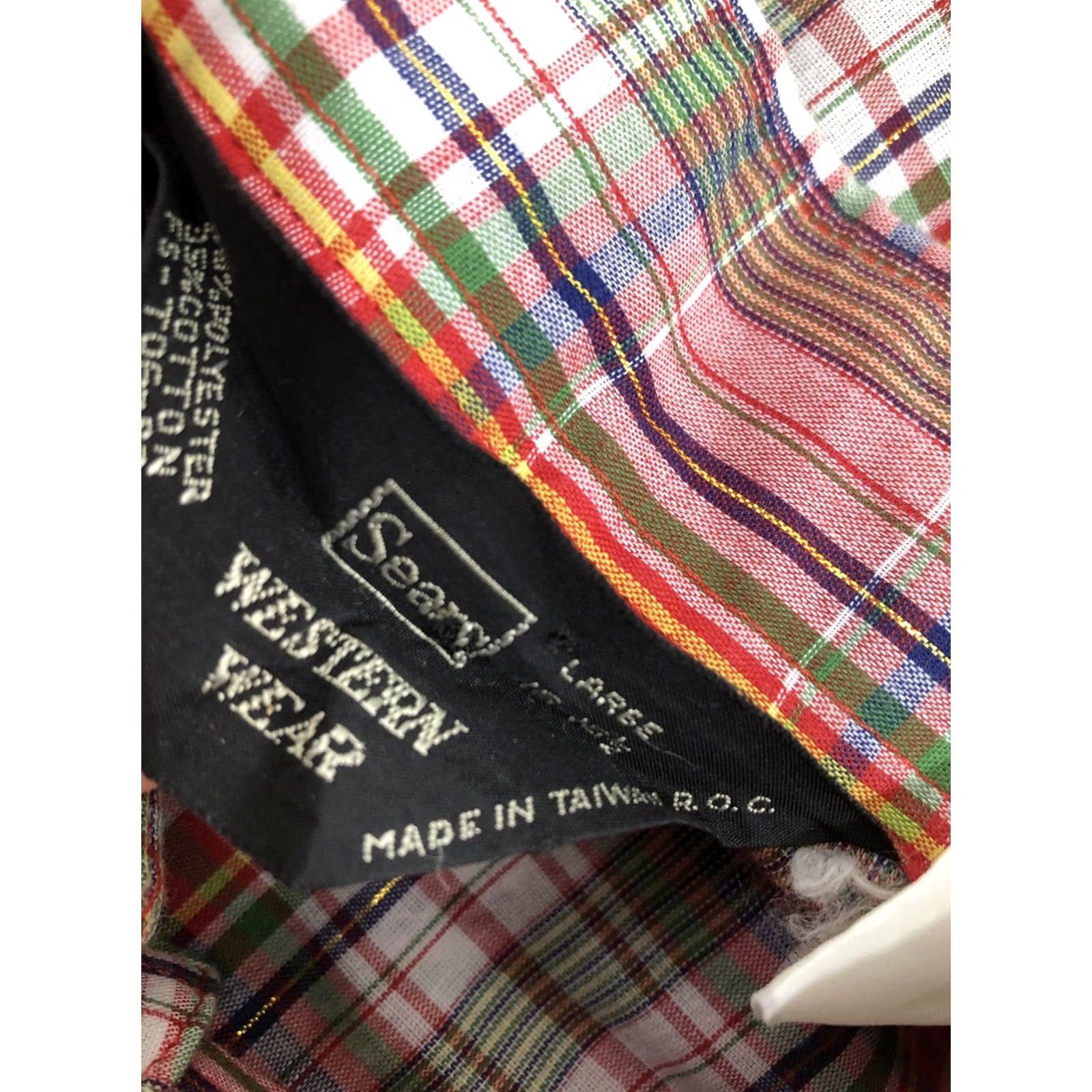 Sears SEARS Western Wear Plaid WHITE / RED / GOLD / BLUE / GREEN SNAP Shirt Mens L Vintage GOLD THREAD 16 Shirt Size US L / EU 52-54 / 3 - 5 Thumbnail