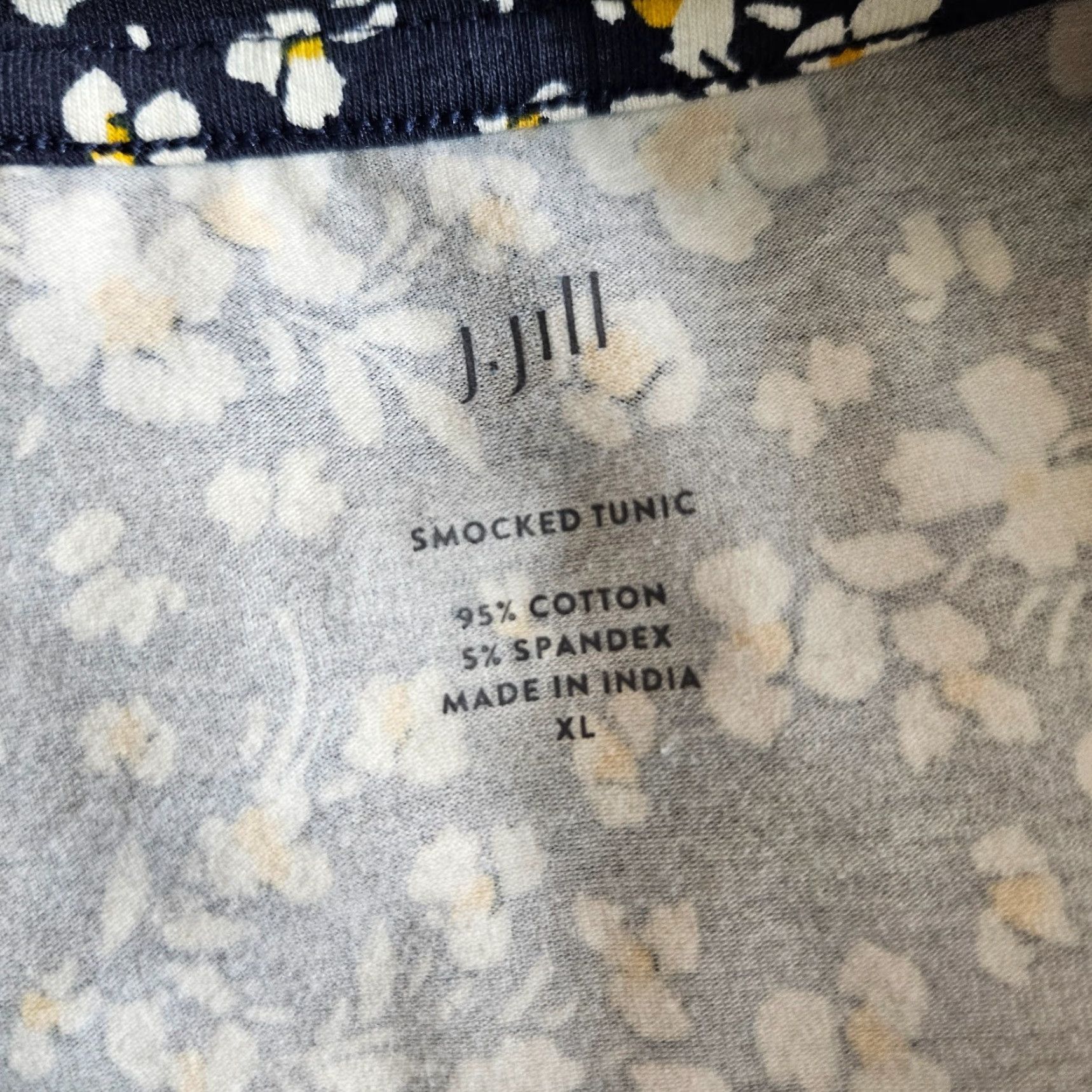 J. Jill J Jill Womens Blouse Tunic XL Floral Long Sleeve Cotton Blend Blue Yellow Smocked VINTAGE? Size XL / US 12-14 / IT 48-50 - 5 Thumbnail