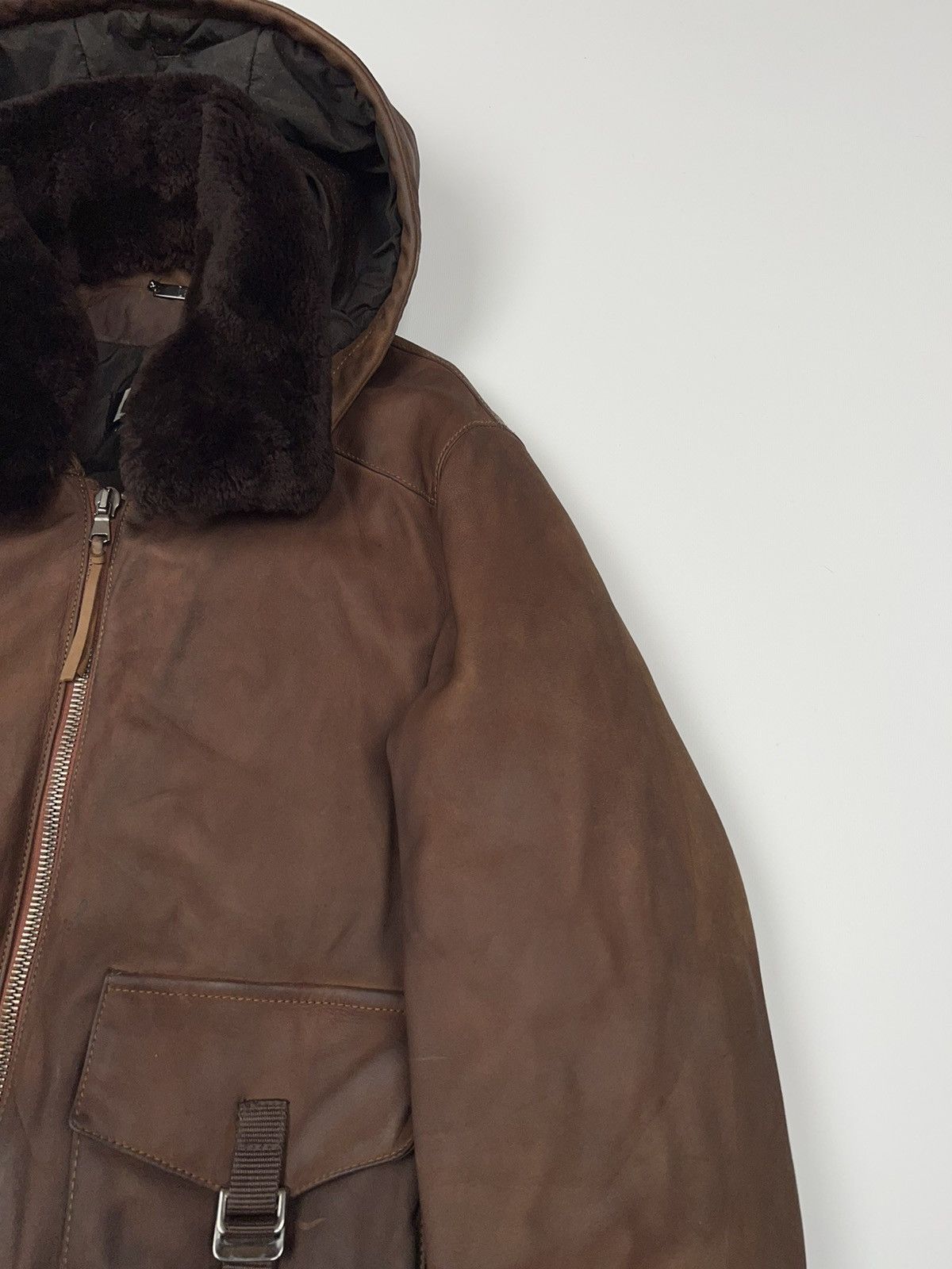 Pal Zileri Pal Zileri Lab Leather Hooded Bomber Jacket Aviator Fly Size US M / EU 48-50 / 2 - 8 Thumbnail