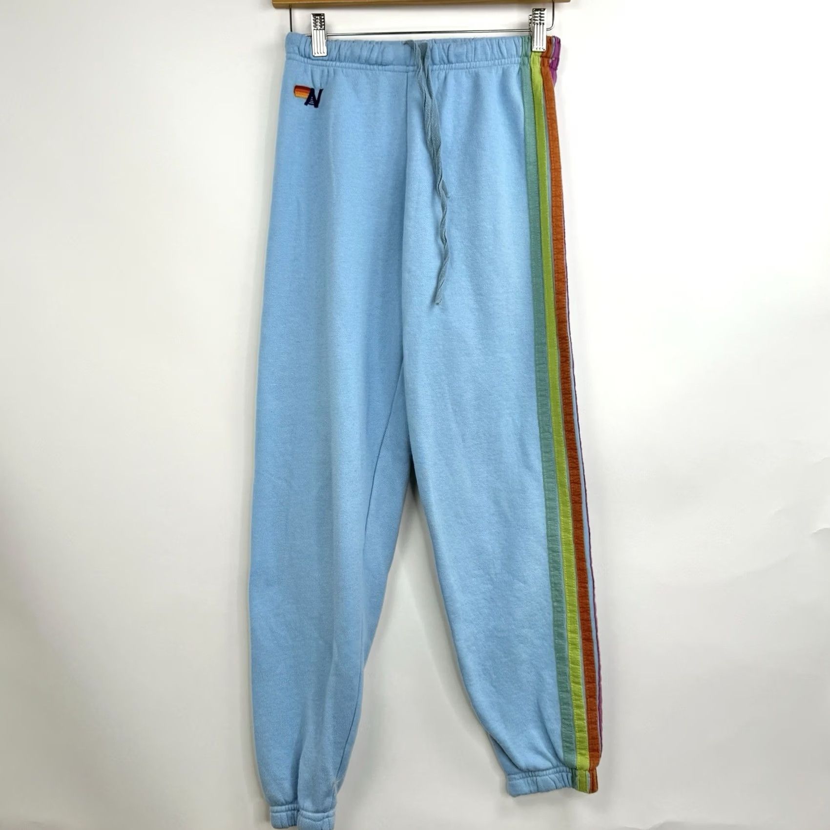 Aviator Nation VINTAGE Aviator Nation Sweatpants Womens XS Blue 5 Stripe Fleece Comfy USA Made Rainbow Girls Size 26" / US 2 / IT 38 - 2 Thumbnail