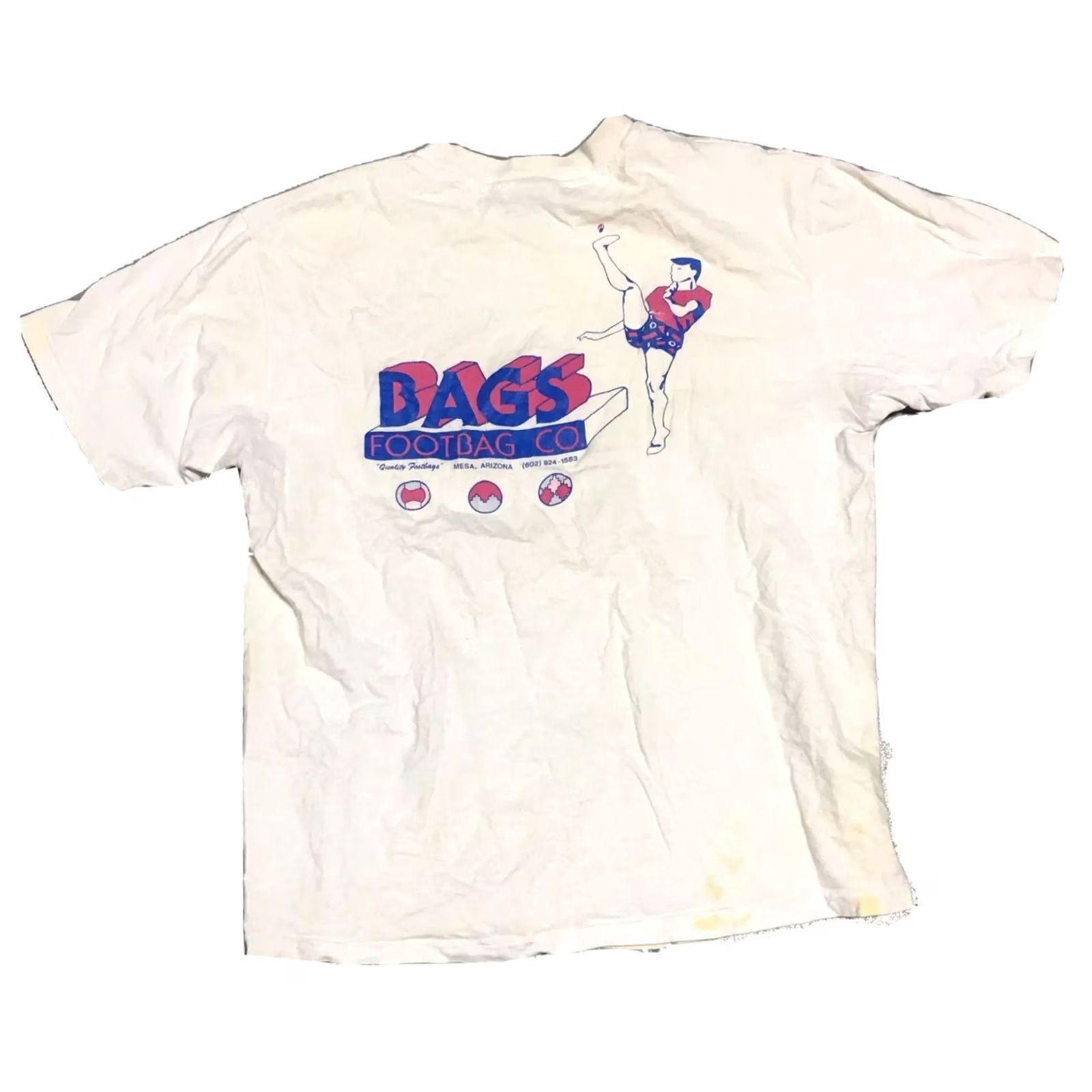 Hanes VINTAGE Hanes FOOTBAG CO Quality Footbags T-Shirt L USA 80s 90s Mens White Graphic Tee Short Sleeve 100% Cotton Size US L / EU 52-54 / 3 - 2 Thumbnail