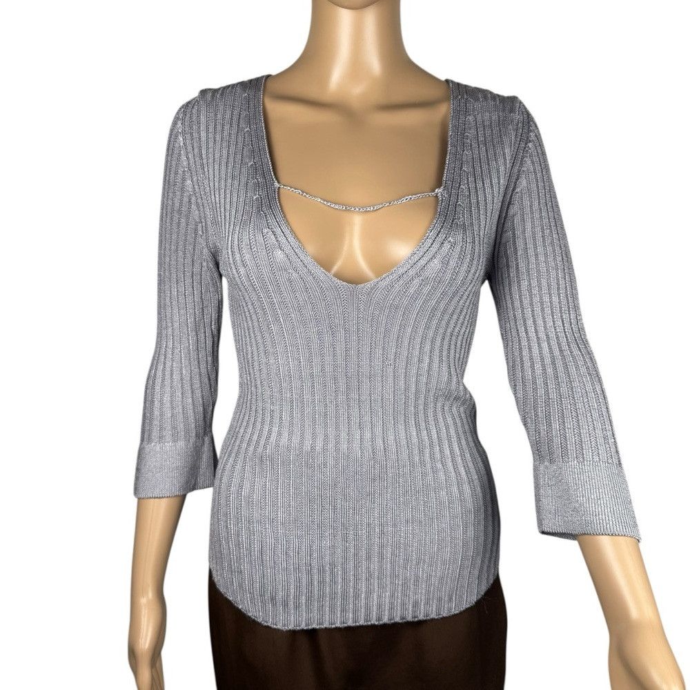 Free People NWT New $128 Free People Ribbed V-Neck 3/4 Sleeve Silver To Size M / US 6-8 / IT 42-44 - 1 Thumbnail