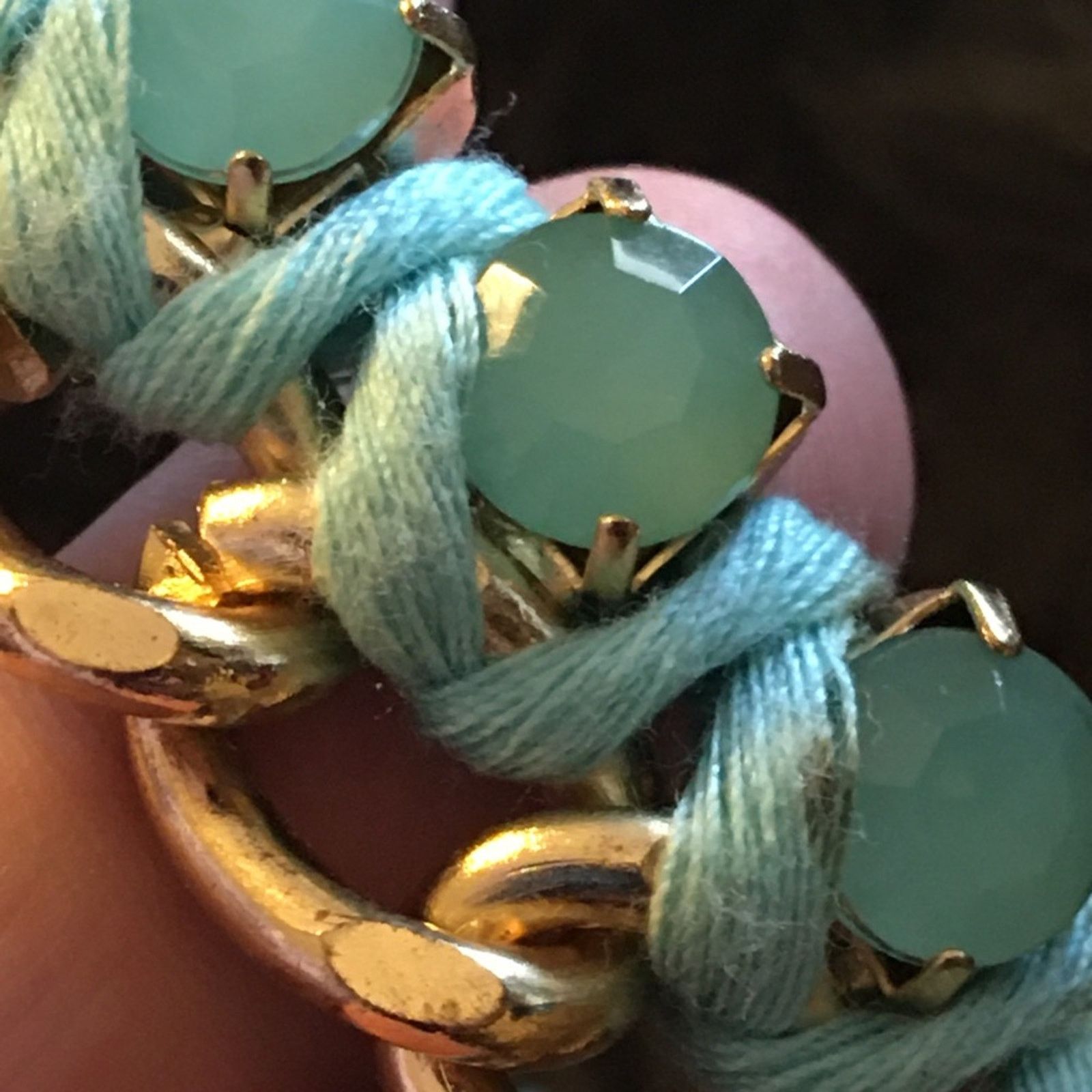 Vintage Vintage aqua glass stone gold chain link bracelet Size ONE SIZE - 6 Thumbnail