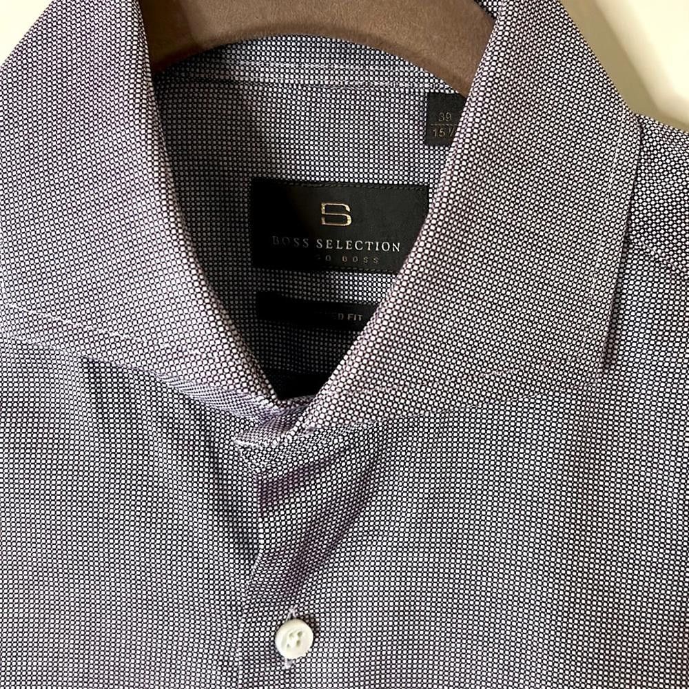 Hugo Boss Slim Fit- BOSS Selection - sz15.5 - Lavender/Silver-100% Ctn Size 38R - 4 Thumbnail