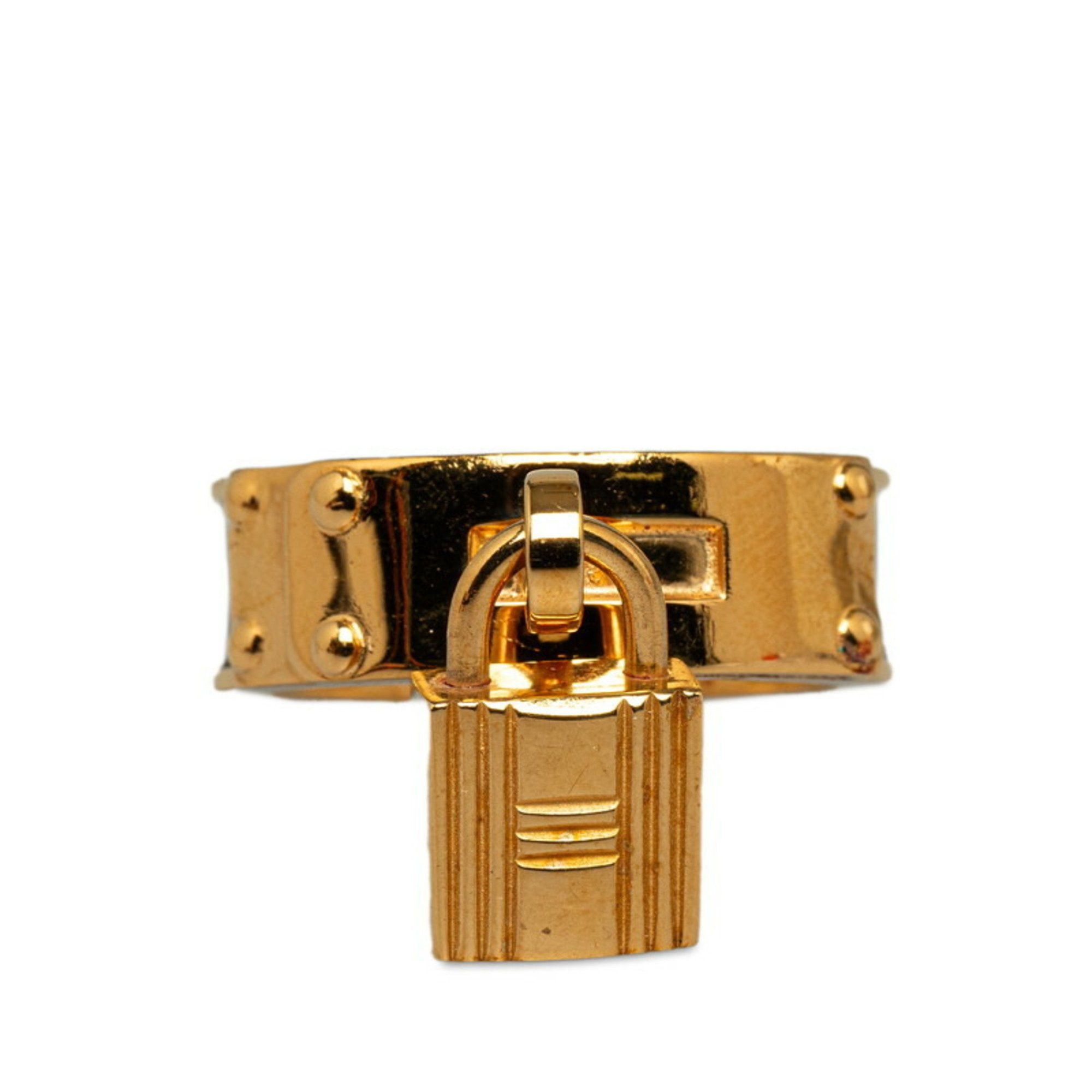 image of Hermes Padlock Scarf Ring Gold Green Plated Leather Women's Hermes