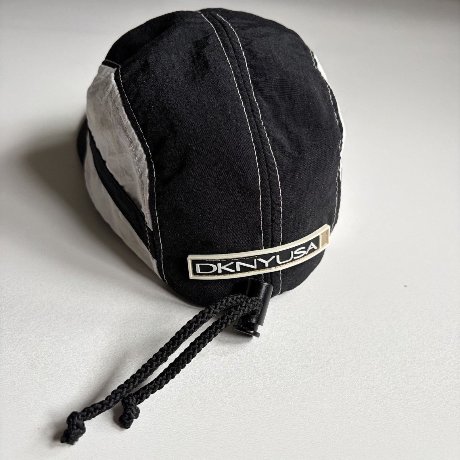 DKNY × Vintage Vintage 90s DKNY USA Pull String 5 Panel Hat Black White Size ONE SIZE - 5 Thumbnail