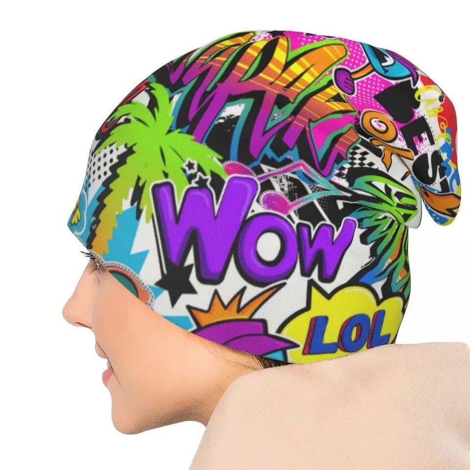Other Comics Pattern With Palm Tree Hand Roller Skullies Beanies Size ONE SIZE - 5 Thumbnail