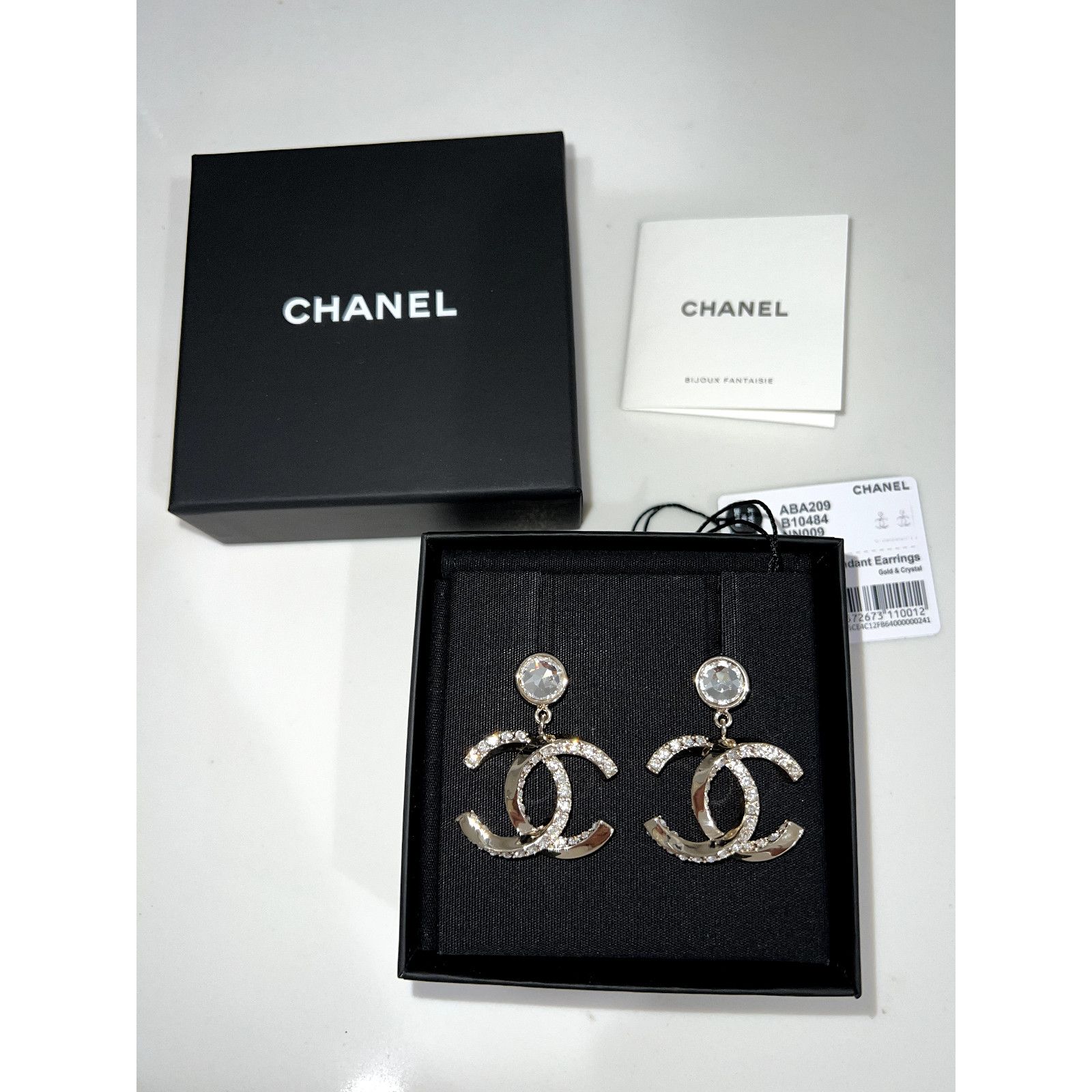 Chanel Chanel Gold Crystal Statement Stud Pendant Drop Earrings Size ONE SIZE - 2 Thumbnail
