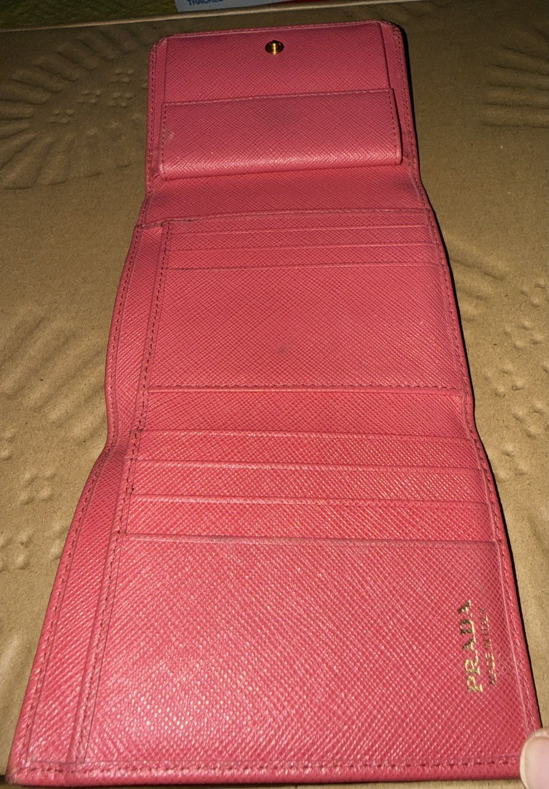 Prada Prada Pink Saffiano tri-fold leather wallet w/ Gold Badge! Size ONE SIZE - 8 Thumbnail