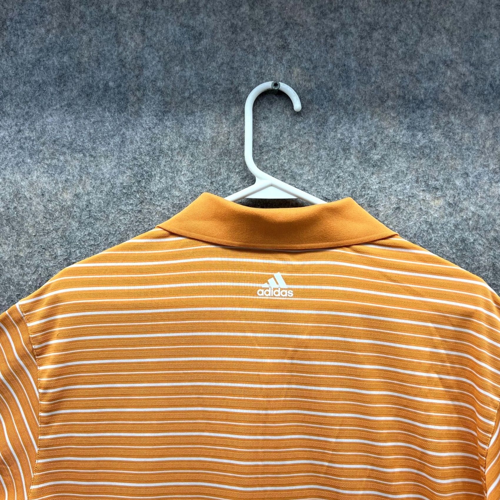 Adidas Adidas Polo Shirt Men Large Orange White Striped Clima Lite Polyester Golf Size US L / EU 52-54 / 3 - 3 Thumbnail