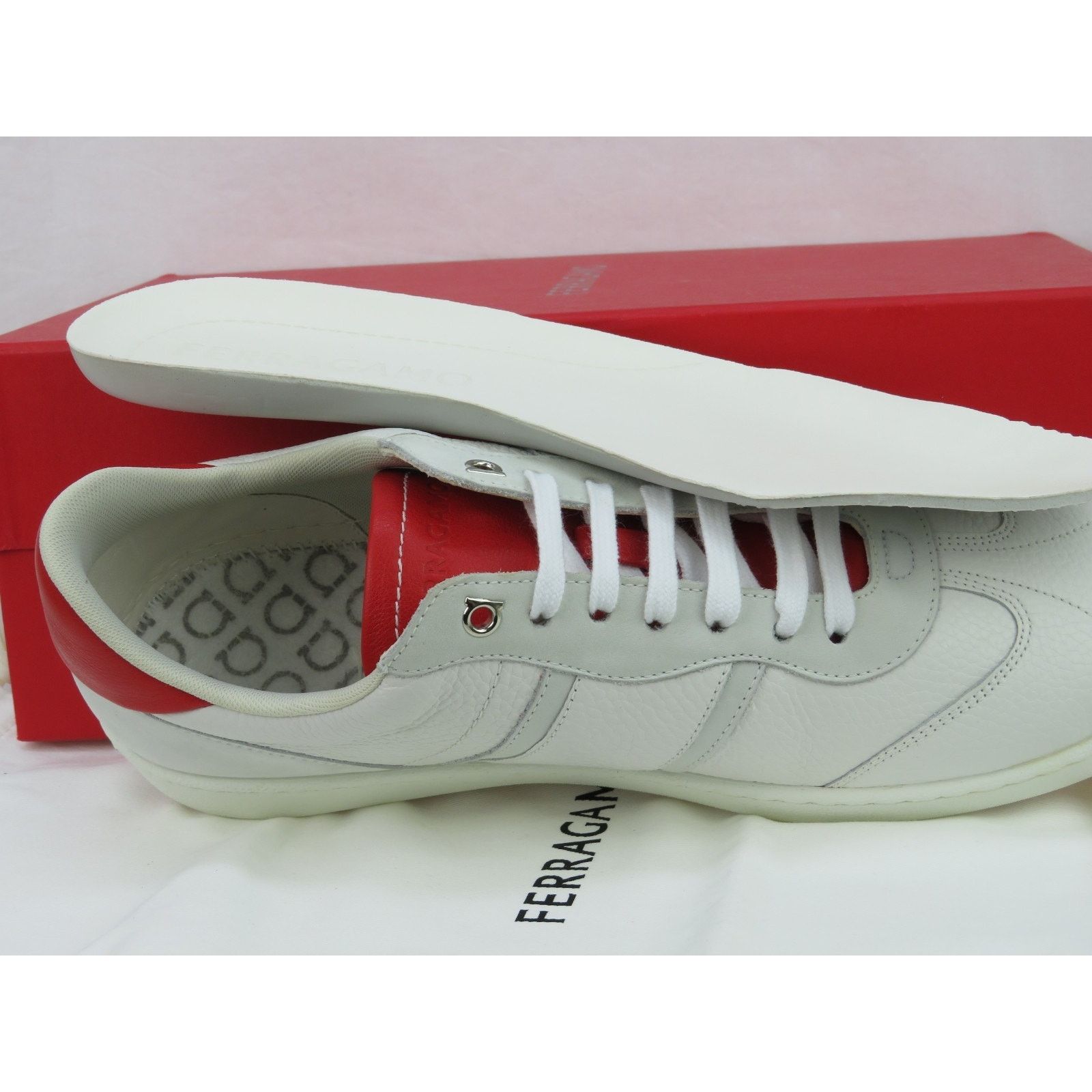 Salvatore Ferragamo FERRAGAMO ACHILLE WHITE RED LEATHER LOGO SNEAKERS 11.5 ITALY Size US 11.5 / EU 44-45 - 9 Thumbnail
