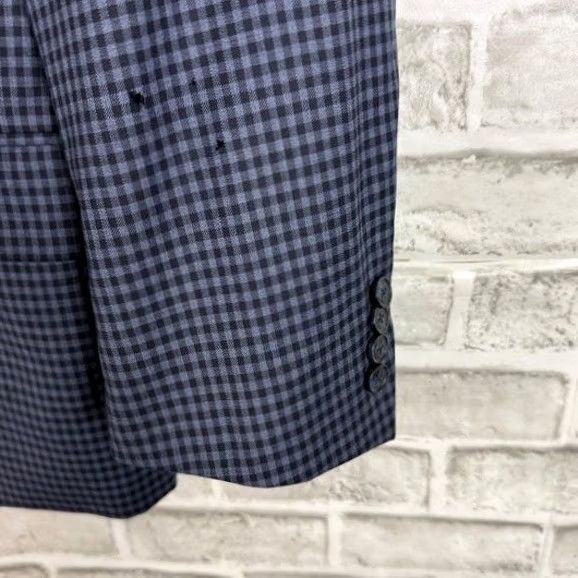 Peter Millar Peter Millar Blazer Jacket Men's 44 Regular Navy Cobalt Gingham Check 2-Button Notch Lapel Wool Long Size 44R - 3 Thumbnail