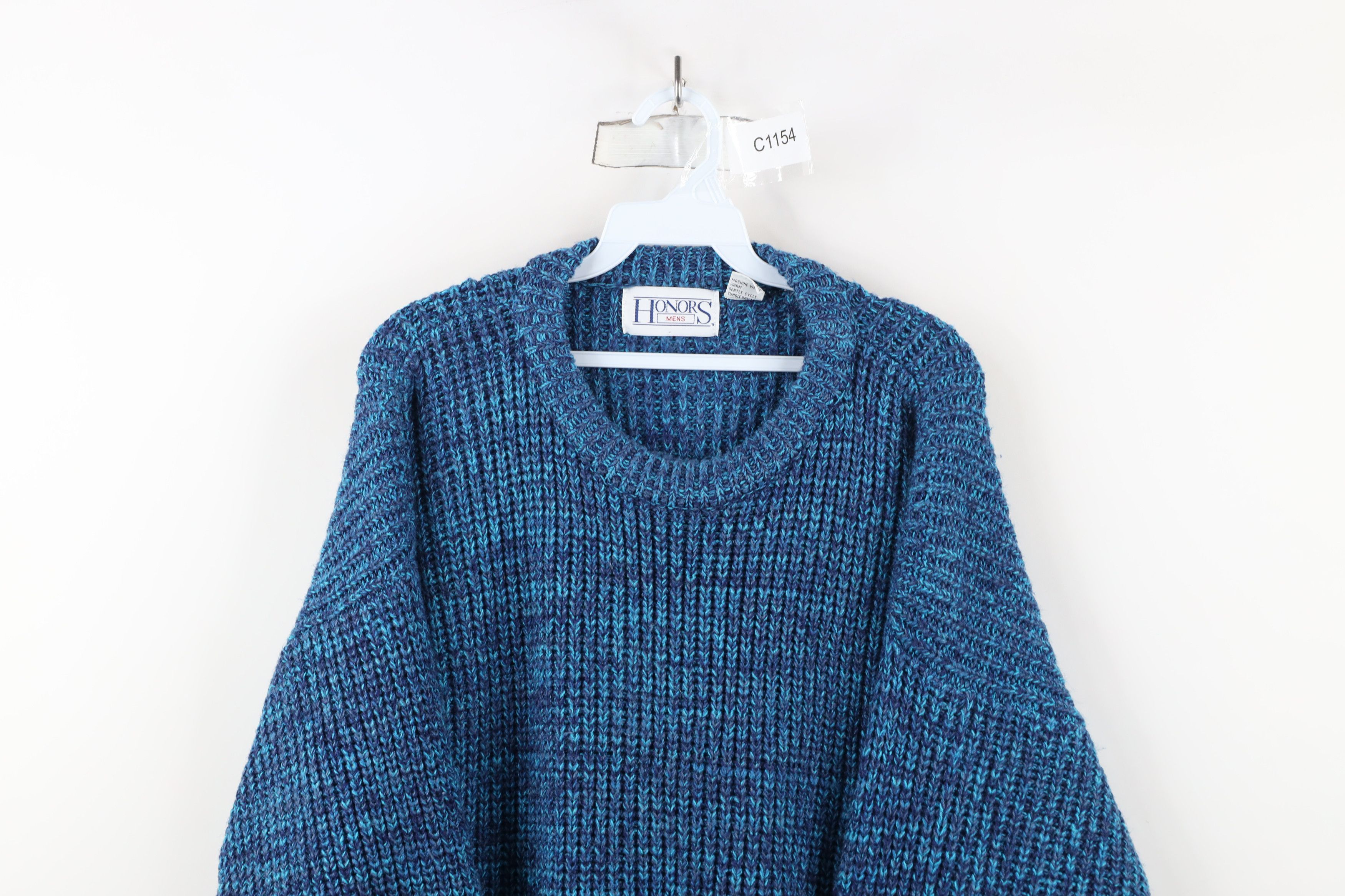 Vintage Vintage 90s Streetwear Ribbed Knit Crewneck Sweater Blue Size US XL / EU 56 / 4 - 2 Thumbnail