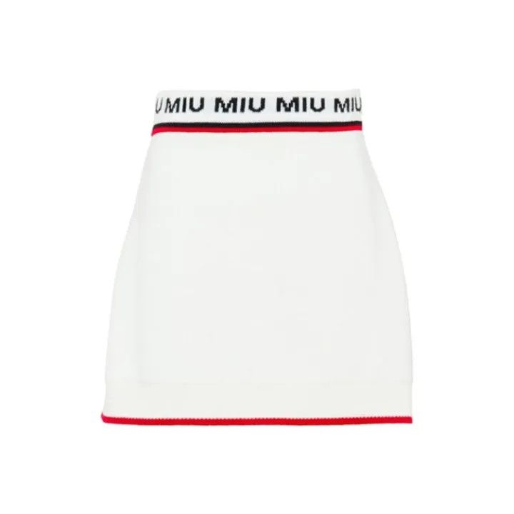 Miu Miu Logo Knit Mini Skirt White 0079
